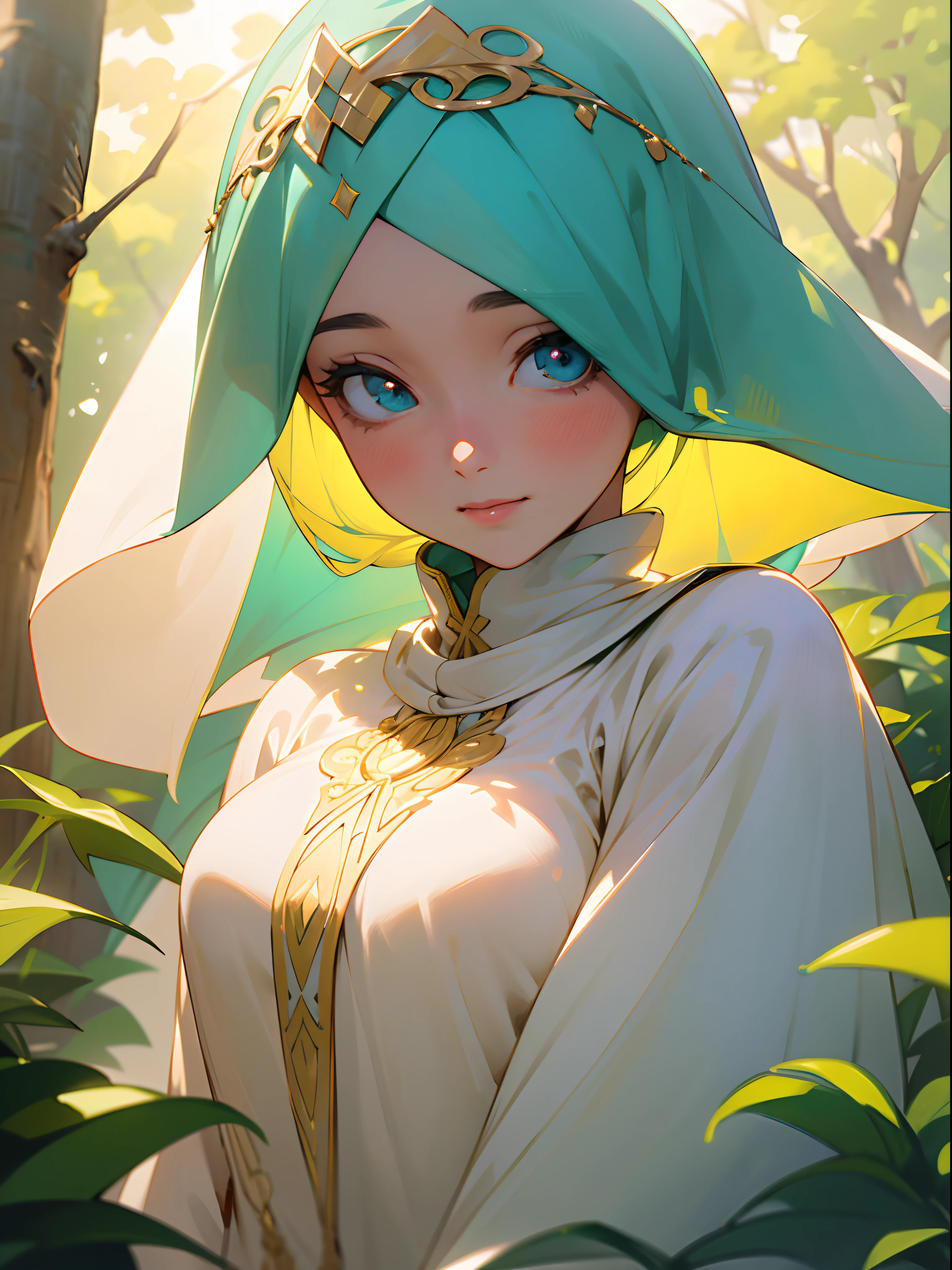 (best quality,4k,8k,highres,masterpiece:1.2),ultra-detailed,(realistic,photorealistic,photo-realistic:1.37),beautiful detailed eyes,beautiful detailed lips,extremely detailed eyes and face,long eyelashes,hijab attire,anime girl:wearing hijab,traditional hijab design,anime-style art,soft and vibrant colors,golden-hour lighting,peaceful garden background,flower-filled garden,emerald-green grass,glowing sunlight filtering through trees,dappled sunlight on hijab,serene expression,gentle smile,kind eyes,modest and confident pose,dainty and slender hands,sparkling eyes under hijab,delicate hijab embroidery,detailed outfit patterns,flowing hijab fabric,breeze gently lifting hijab,touch of cultural fusion in outfit,charming and ethereal appearance,majestic hijab with vibrant patterns,light and airy hijab material,graceful and elegant posture,soft pastel color scheme,subtle blush on cheeks,warm sunlight illuminating the hijab,eye-catching accessories,gentle breeze rustling the hijab,peaceful expression on face,subtle anime-inspired stylization,delicate hair strands peeking from hijab