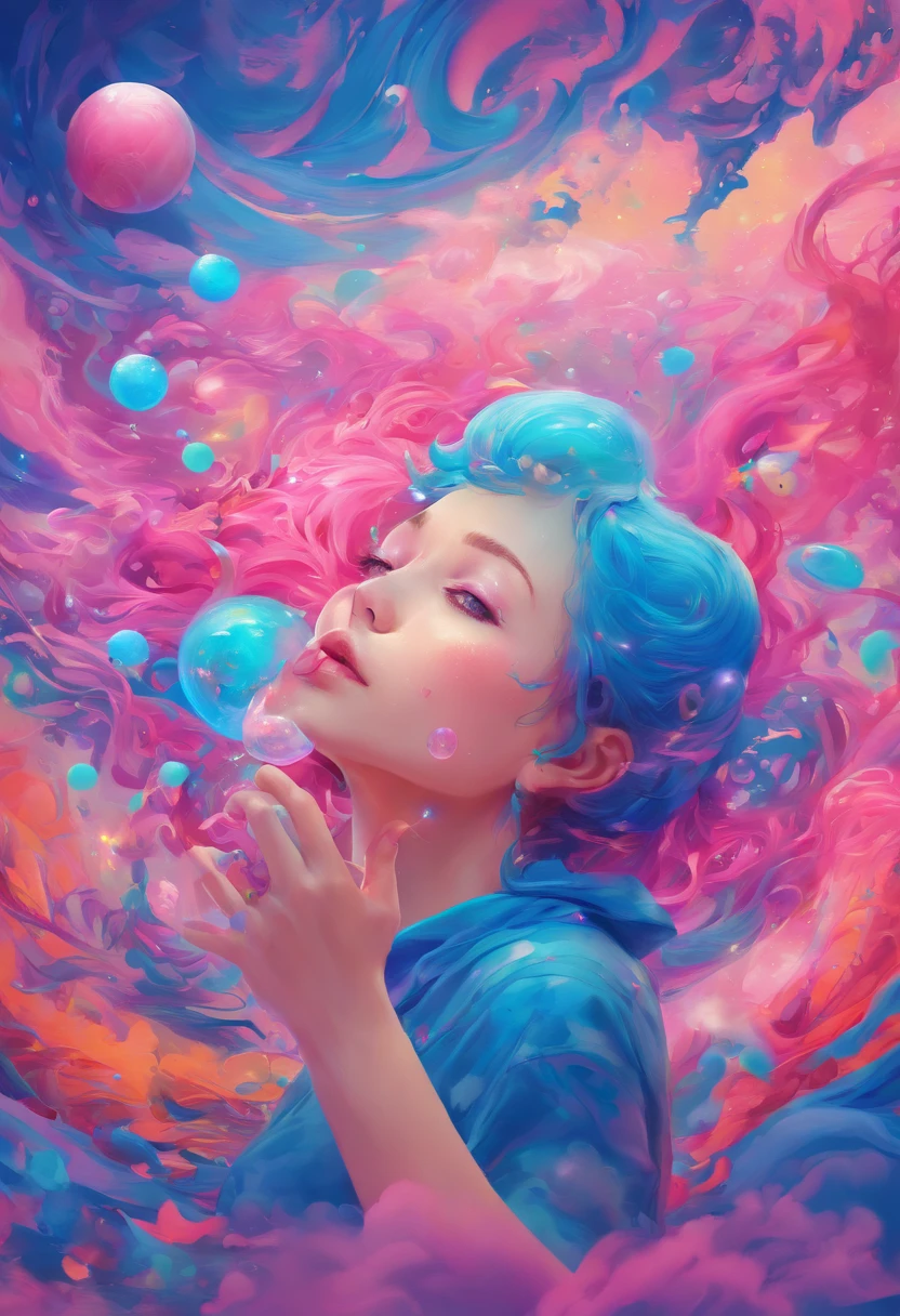 ((top-quality, 8K)), (Realistic), (Face Focus: 1.1), (blue and pink: 1.3), Kawaii Girl, short-hair,
Hair fluttering in the wind, Facing to the side, Look up at your face, Eyes closed, (Sleeveless: 1.1), nudde, Skirt, D Cup Breasts, Countless soap bubbles,