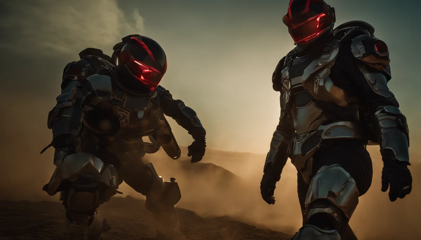 (sfw), 8k, RAW photo, Fujifilm eternal style photo, (dark: 1.4), (backlit photography: 1.4), (facing viewer:1.2), full body,(kamen rider:1.1), grasshopper mask, multicolored (exosuit:1.2) with neon eyes, armored (belt and gauntlet:1.1), outdoor, fighting posture, (highly detailed:1.4), BREAK by Alyssa Monks , Annie Swynnerton , Beatrix Potter , Andrea Mantegna , Marco Mazzoni , Sara Wollfalk , Carlos Cruz-Diez , Saturn Butto , John Totleben , dust storm