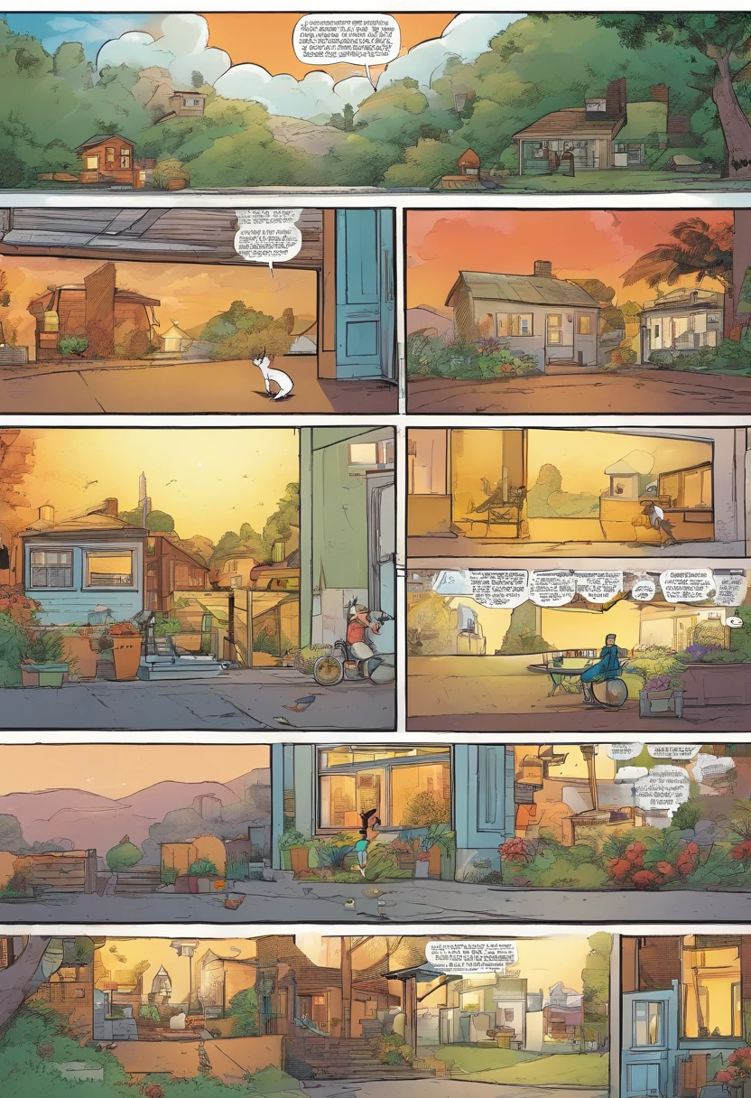 American comics, the comic story is presented in multiple irregular panels with color. The American Shorthair cat goes through hardships while running away from home and then reunites with its owner. The style is exaggerated and detailed