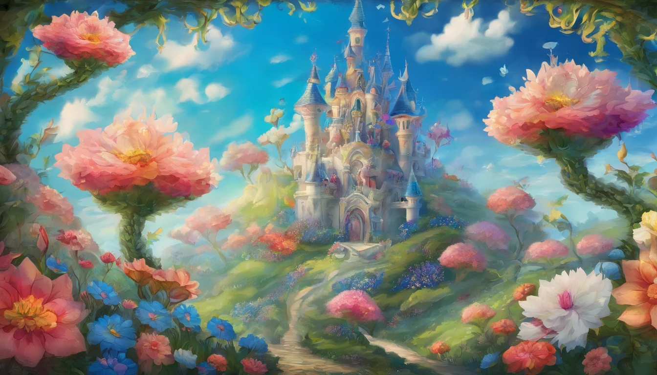 Colorful flowers and plants,Blue sky and white clouds