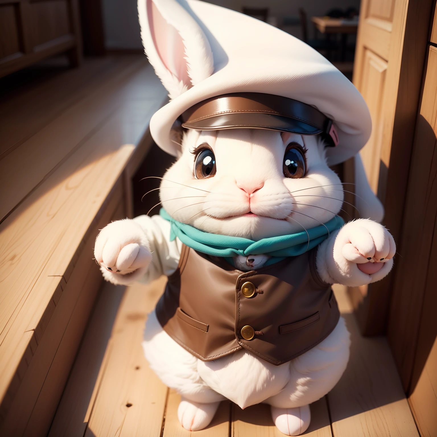 Real rabbits,Cartoon image,Big cap,adolable,ssmile,frontage