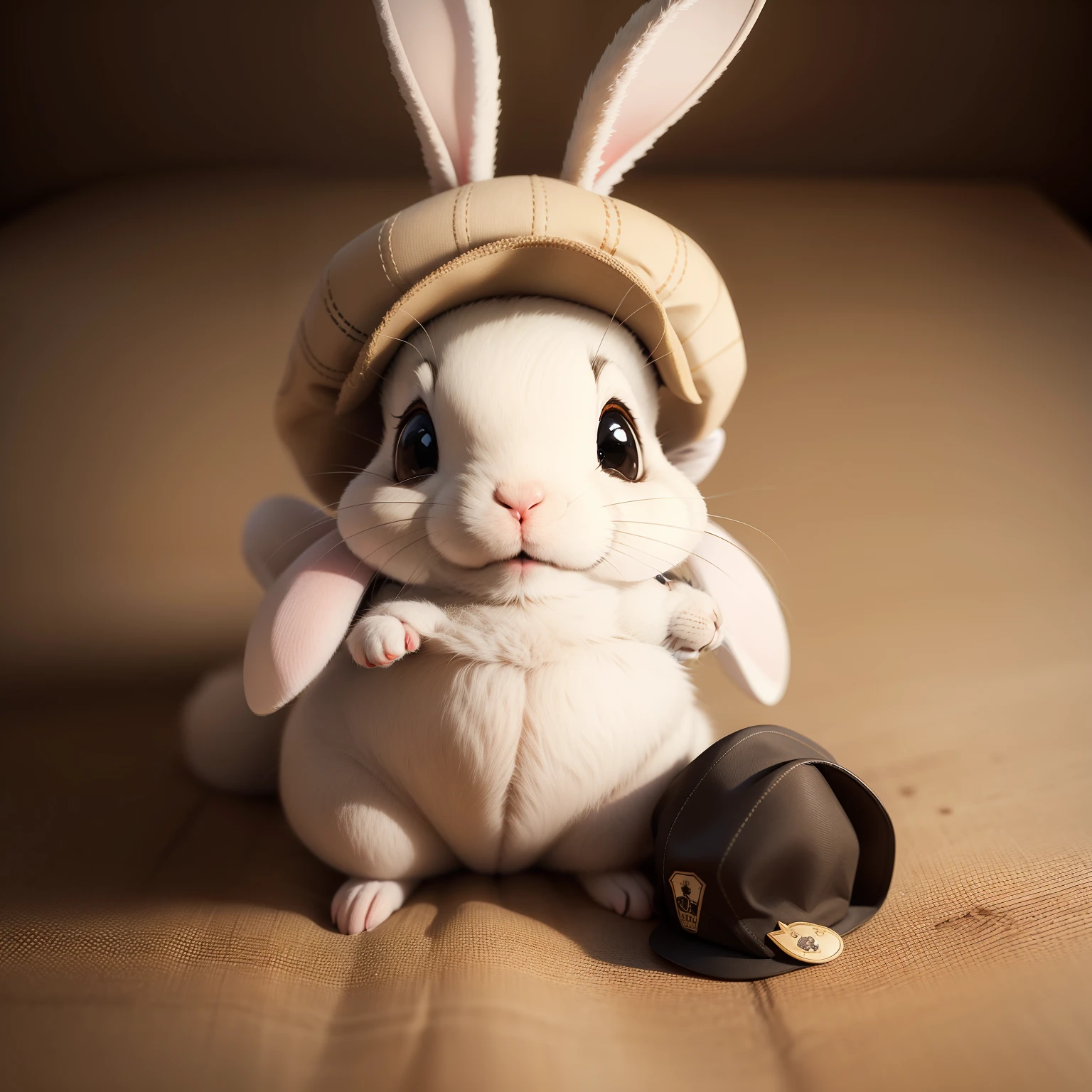 Real rabbits，Cartoon image，Big cap，adolable，ssmile，frontage