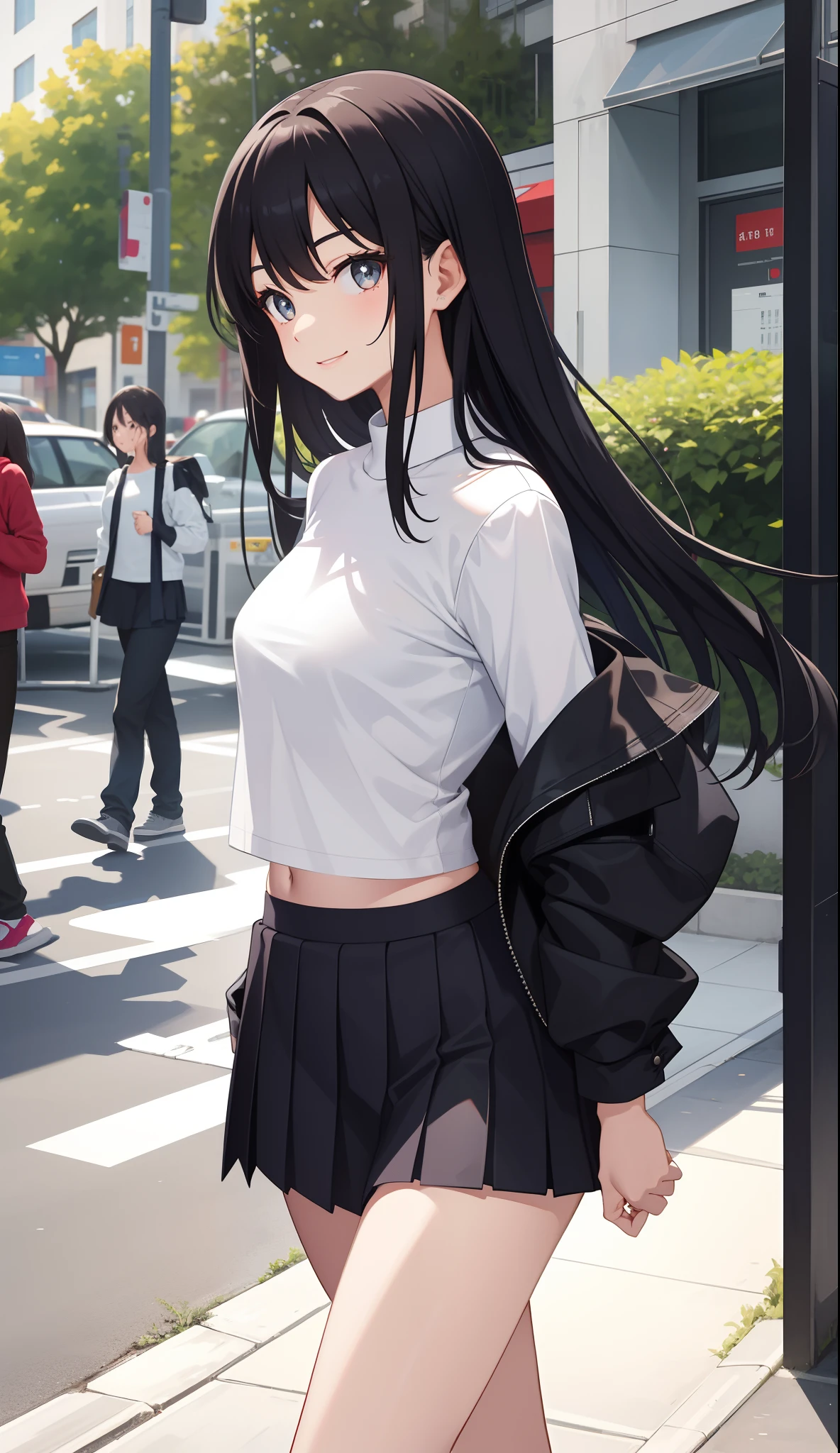 1girl in、AS-Adult、A smile、The shirt、Ultra mini skirt、pantiy、(small tits)、Walking with a thigh、Upper body portrait、