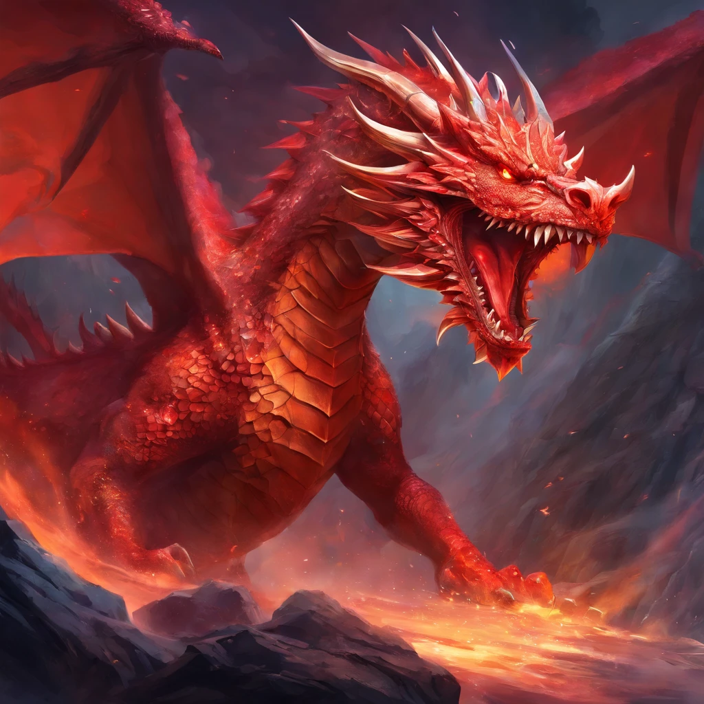 realistic raging dragon corrupted by red crystals