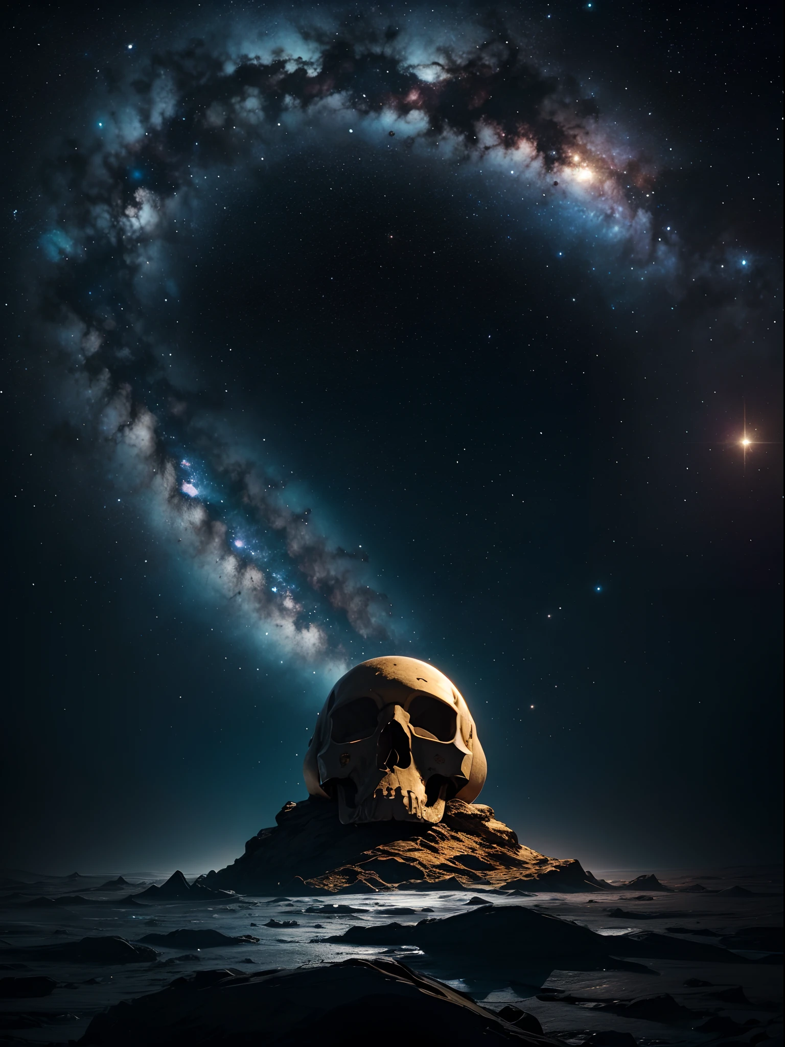 Skull with geographic and astronomy map background and cardinal points