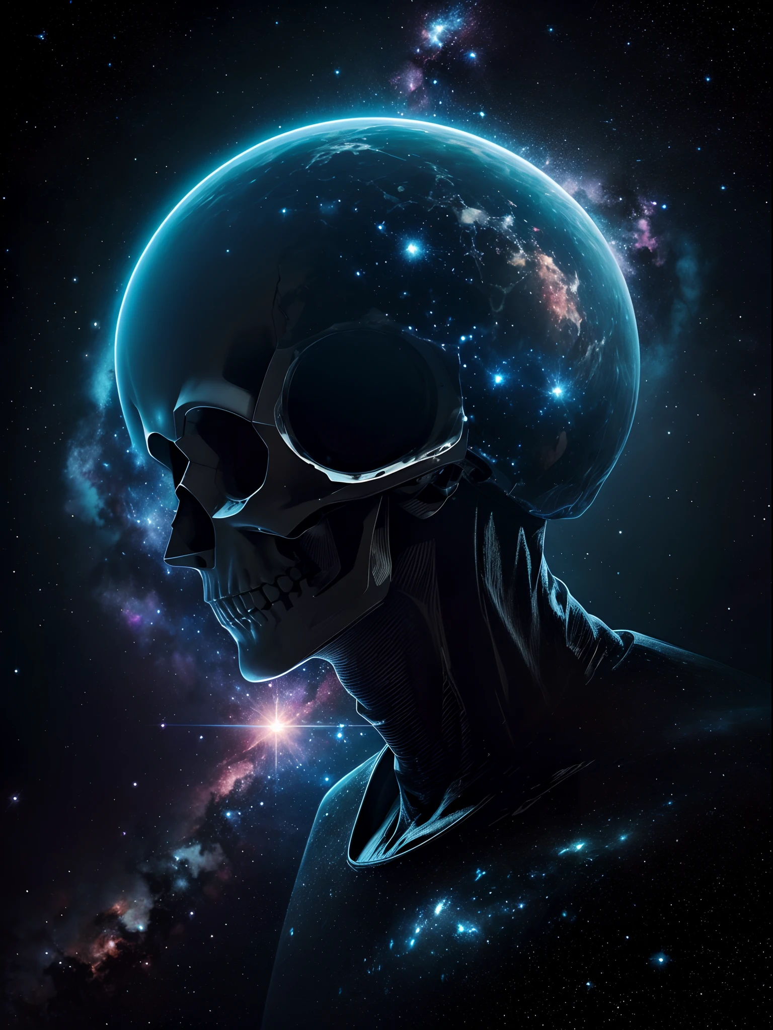 An epic skull and a galaxy in the background