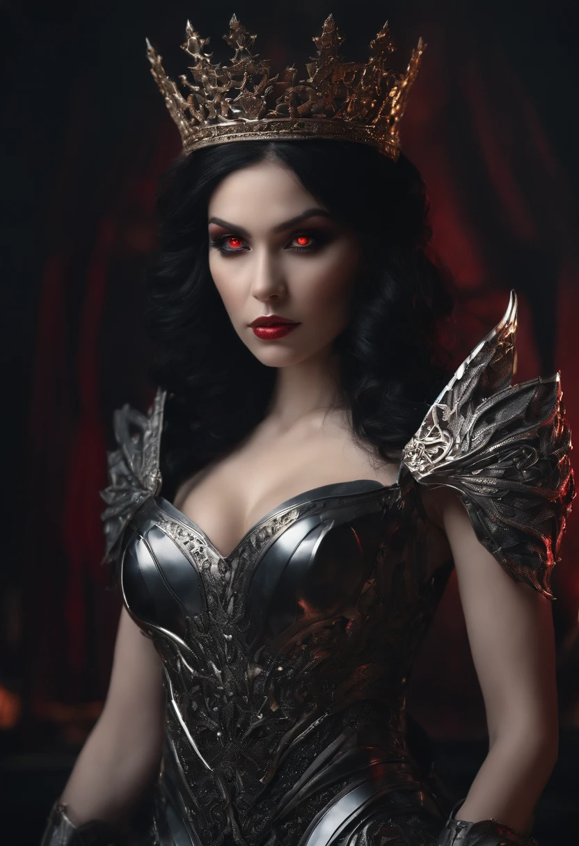 Analog style, ((intricate details)), full torso shot, cold lighting, beautiful, (pale gothic evil princess), (black hair), (intricate), ((skeletal skimpy onyx dress armor)), (intricate jagged obsidian crown), dynamic pose, windblown hair, perfect face, (realistic eyes), round iris, (((red eyes))), perfect eyes, intricate, complex, Helios 44-2, swirly bokeh, trending on artstation, sharp focus, studio photo, intricate details, highly detailed, sharp, dnd character portrait, (oil on canvas), perfect lighting, Masterpiece, detailed background, portrait by artgerm and greg rutkowski, cinematic lighting, 8k