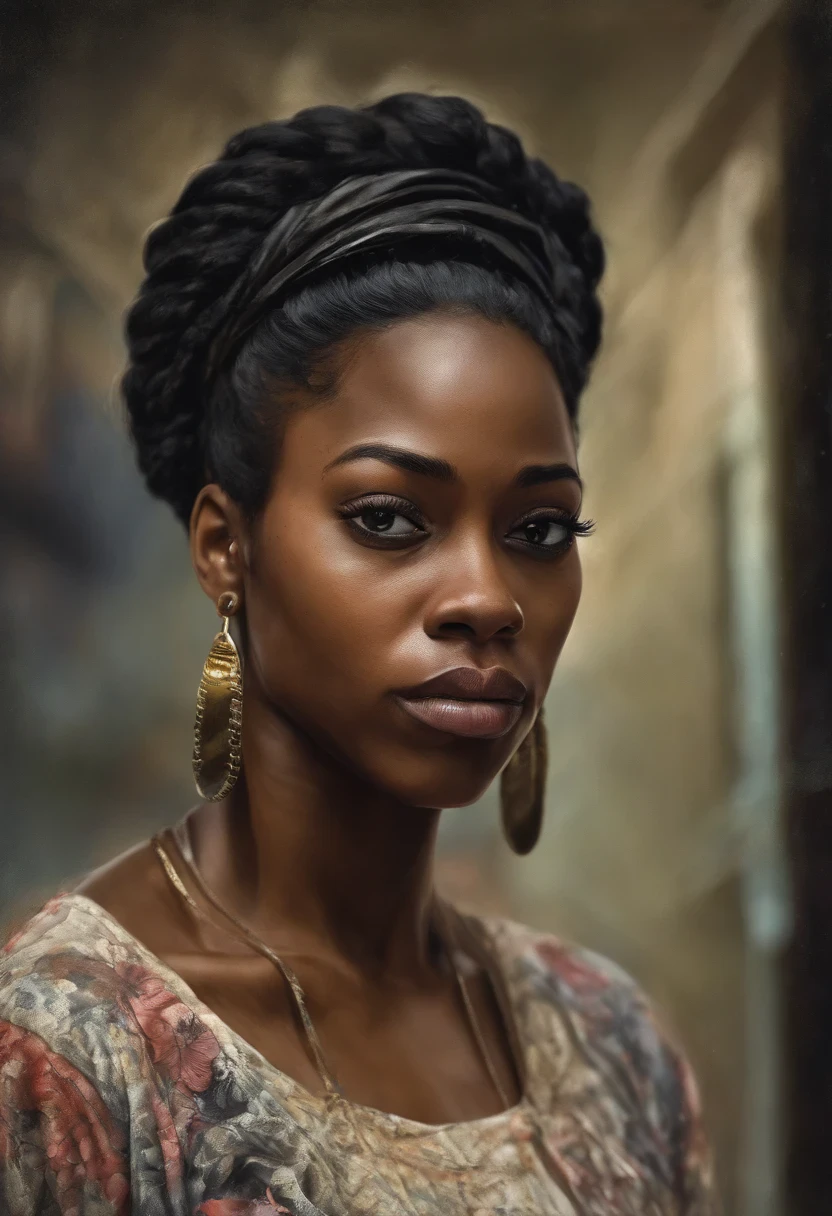 **Post-Impressionism style, black woman, introspective self-portraits, capturing the inner thoughts, emotions, and identity of black woman through evocative and introspective self-representations. --v 4 50** - (fast) --s 2