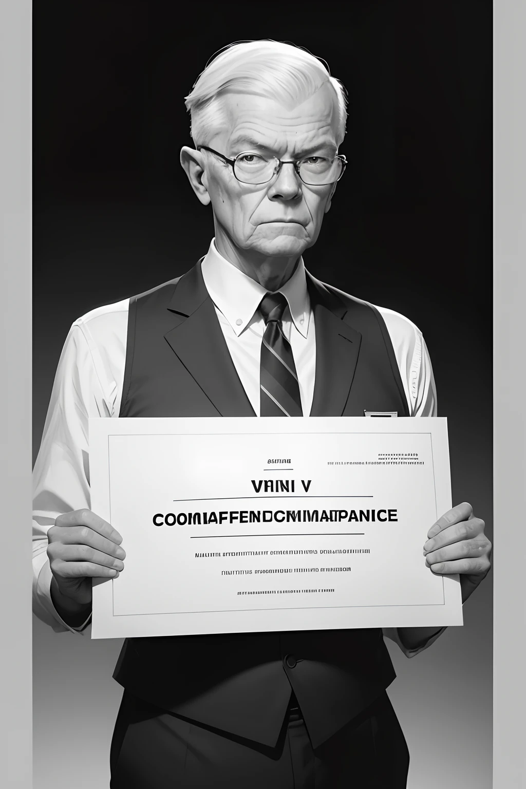 Dr Deming holding a sign above his head with the words "compliance versus conformance", black and white