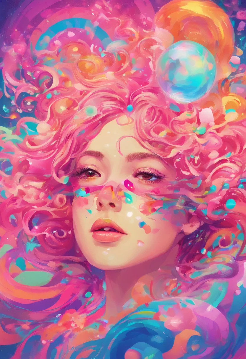 ((top-quality, 8K)), (Realistic), (Face Focus: 1.1), (White and pink: 1.3), Kawaii Girl, short-hair, Body from the waist up, Hair fluttering in the wind, Facing to the side, Look up at your face, Eyes closed, (Sleeveless: 1.1), Skirt, D Cup Breasts, Countless soap bubbles,
