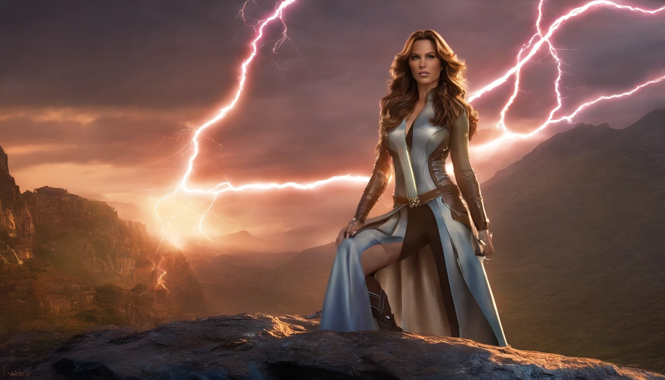 (((Kate Beckinsale como rainha do gelo de X-Men))), (vestindo fantasia sexy de rainha do gelo, minissaia branca), (hyper realistic:1.4), (Realistic:1.3), (melhor qualidade de pele textura real),  musculosa, (cabelos brancos longos ondulados), (Use flashy lightning magic:1.4), (dramatic light),1mulher bonita, ((sexy)), ((clivagem)), ((mamilo)), , The lightning is in your hands, Thunder in the background, ARMADURA DE GELO, Rosto detalhado, Todos os cabelos brancos, olhos brancos, olhos claros brilhantes, Superhero pose, Fujifilm X-T3, 1/1250seg em f/2.8, ISO 160 Certification, 84 millimeters, Cinematic lighting