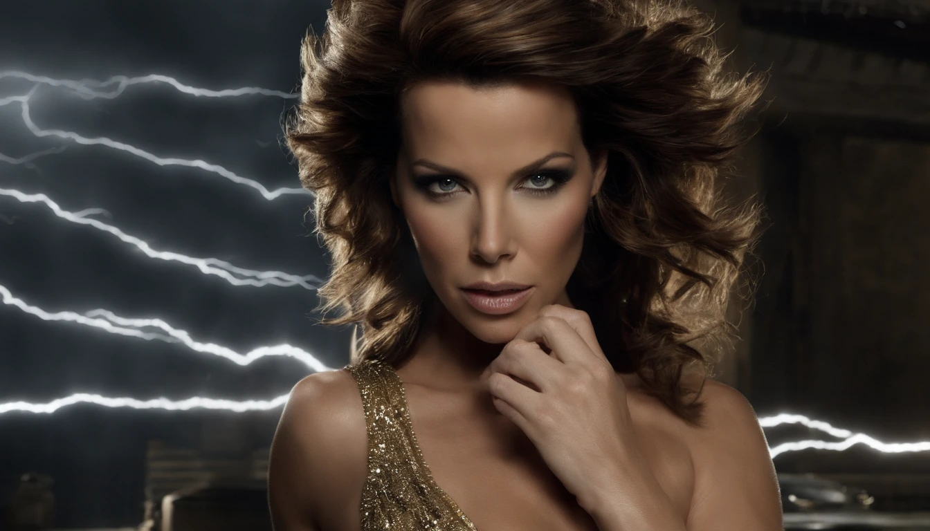 tiro de corpo inteiro, (((Kate Beckinsale como rainha do gelo de X-Men))), (vestindo fantasia sexy de rainha do gelo, minissaia branca), (hyper realistic:1.4), (Realistic:1.3), (melhor qualidade de pele textura real), musculosa, (cabelos brancos longos ondulados), (Use flashy lightning magic:1.4), (dramatic light),1mulher bonita, ((sexy)), ((clivagem)), ((mamilo)), , The lightning is in your hands, Thunder in the background, ARMADURA DE GELO, Rosto detalhado, Todos os cabelos brancos, olhos brancos, olhos claros brilhantes, Superhero pose, Fujifilm X-T3, 1/1250seg em f/2.8, ISO 160 Certification, 84 millimeters, Cinematic lighting