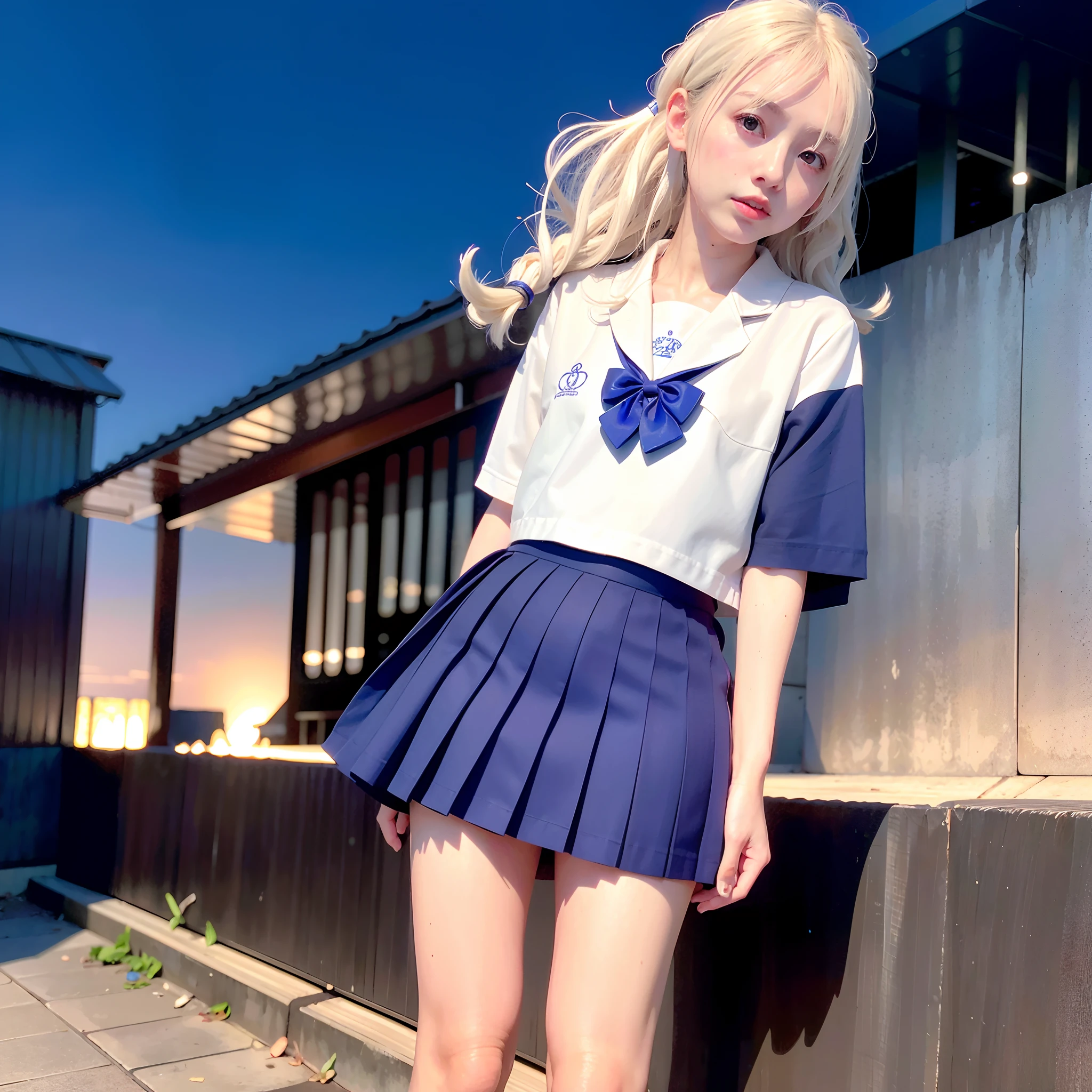 Full body like,(8K, RAW photo, Best quality, Mastery:1.3),(Realistic,photo-realistic:1.37),(Night),(looking viewer:1.331),(White hair),posing on a,Tokyo Street,nightcityscape,Cyberpunk city ,softlighting,1girll,Extremely beautiful face,chest circumference,putdownhands,Casual hairstyle,The expression is casual,largeeyes,,Alvine,,JK_Style,(Deep Blue JK_Skirt),(Bow jk_tie),mix4,(RAW photo:1.2),camel-toe,Hollow-out on,sweat leggs,White liquid, Smooth pink skin, shiny metallic glossy skin, Shiny,spread their legs,M-shaped legs,angry look,sullenness,Irritated,white liquid all over body,Full body like
