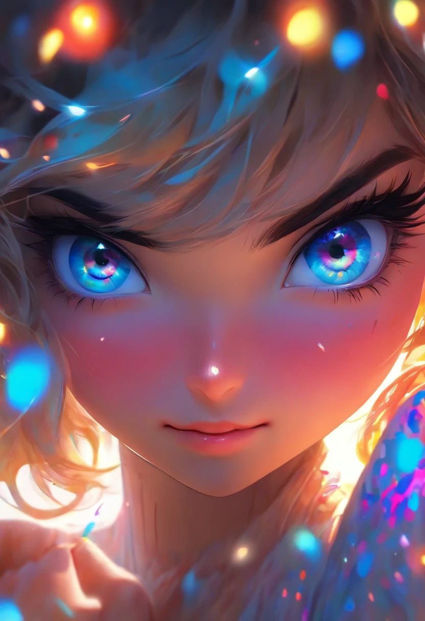 ((ultra detailed)),((Bright eyes)), (Detailed eyes) , 8k, blink blink, (The Little Faux Freckles Makeupgirl), ((realistic skin)), ((focus detailed 2 straps on the shoulders of dress)) , ((shiny facial skin)), with colorful hair and a colorful dress, rossdraws pastel vibrant, rossdraws cartoon vibrant, style anime 8k, beautiful portrait, artgerm colorful!!!, ! dream artgerm, beautiful anime girl, styled digital art, art wallpaper 8k, digital art, extremely detailed artgerm,
