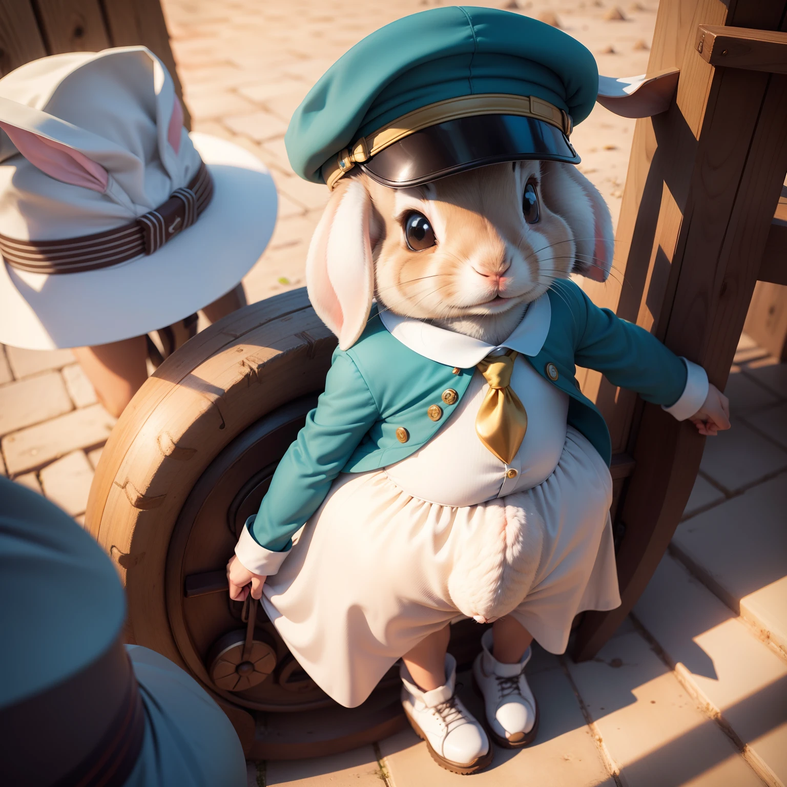 Real rabbits,Cartoon image,Big cap,adolable,ssmile,frontage