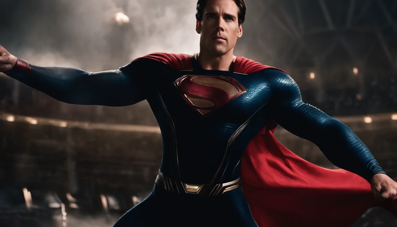 Wonder Cinematic Universe, maravilha, Dc, Scarlett Johansson em traje de Superman, epic background, parte superior do corpo, olhar, fotografia (master part) (melhor qualidade) (detalhe) (8k) (disco Rigido) (papel de parede) (Cinematic lighting) (foco nítido) (intrincado)