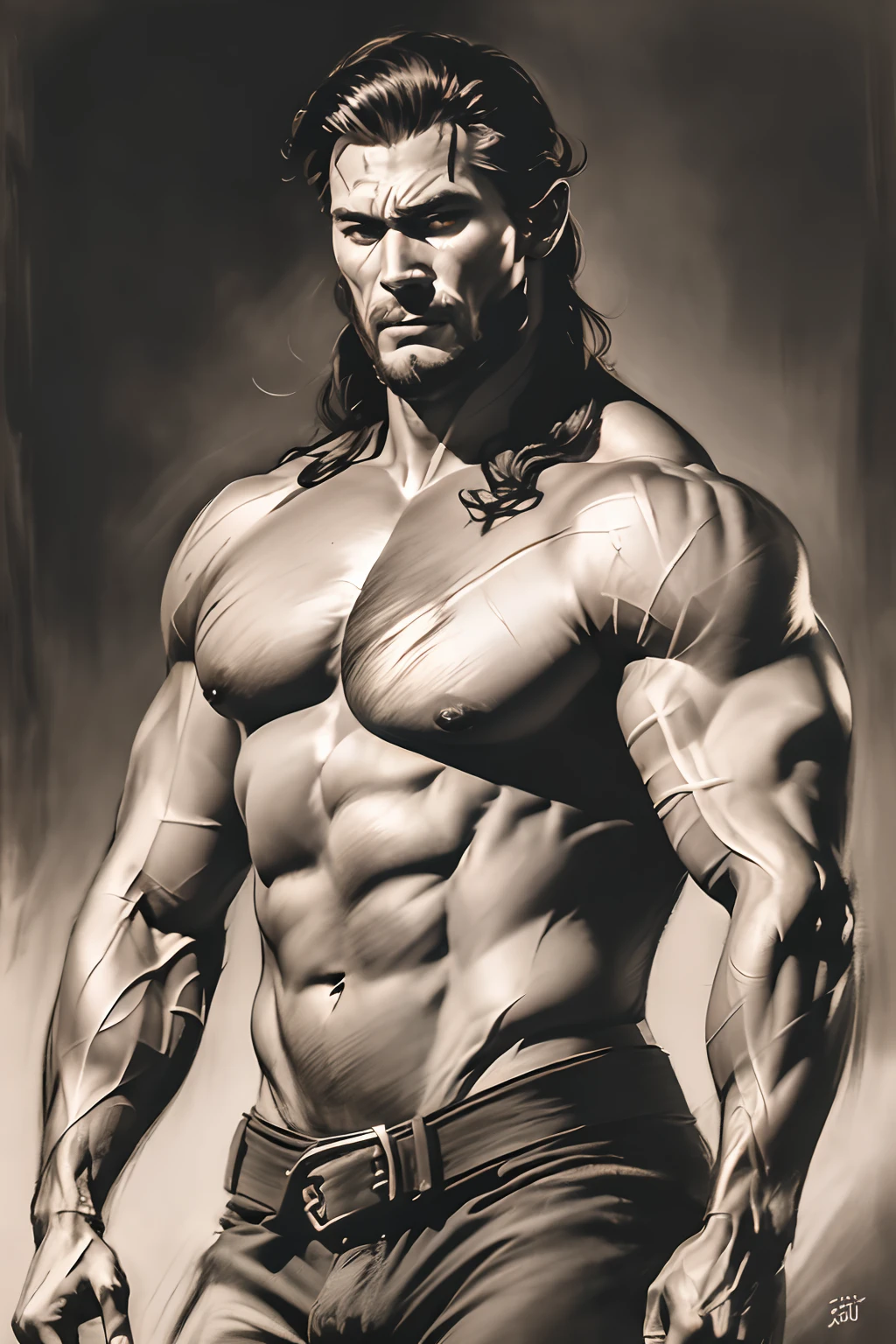 de um real,Facial features are carefully described,textura de pele realista,中景 the scene is,Barbarian bearded uncle,Wearing heavy steel armor,two-handed sword,(Pessoas do sexo masculino:1.4),(There is a scar on the face:1.5),membros fortes,(Meio corpo:1.4),Cabelo de corte curto de cor marrom,Estilo escuro,profundidade de campos,Luz alta,luz real,Traching de raias,oc renderizado,hyper-realistic,melhor qualidade,8k,Obras de mestres,super-fino,pelos pubianos detalhados,anatomia correta,sharp focus on eyes,Bokeh,Facial features are carefully described