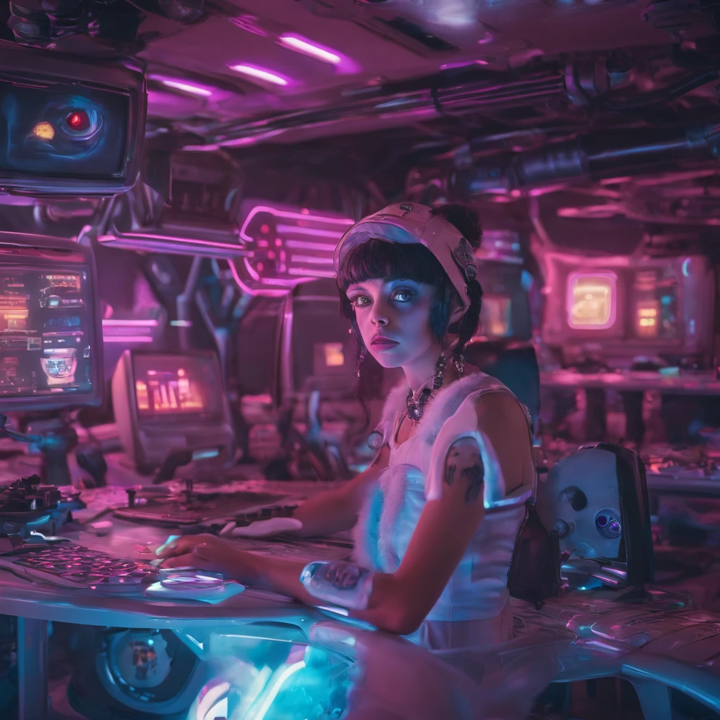 Cute Melanie Martinez como uma personagem de anime muito bonito, personagem de desenho animado, Unreal Engine Warm Interior Lighting Art Station Pintura Digital Detalhada Design de Personagens Mark Ryden Pixar Hayao Miyazaki Unreal 5 Dazz Hyper Real - Octane Neon Rendering