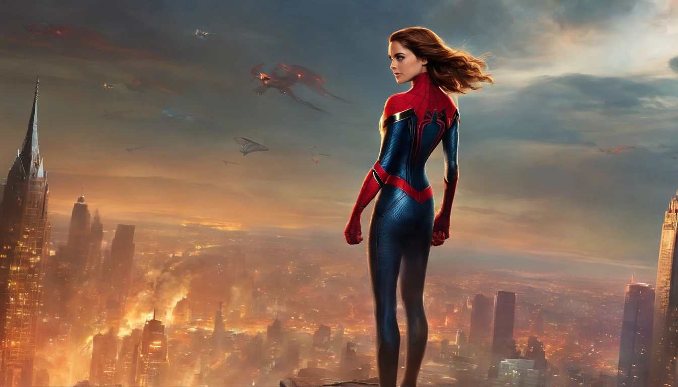 a woman on a spider - man suit standing on a ledge, ( ( Mulher-Aranha ) ), Mulher Aranha, Emma Watson como Homem-Aranha, Mulher-Aranha!!!!!, Mulher-Aranha!!, Mila Jovovich como Mulher-Aranha, Lara Croft como Mulher-Aranha, sem texto, Personagem da Marvel, Maria Jane, foto de retrato, Fanart, Emma Watson como Homem Gigante --auto