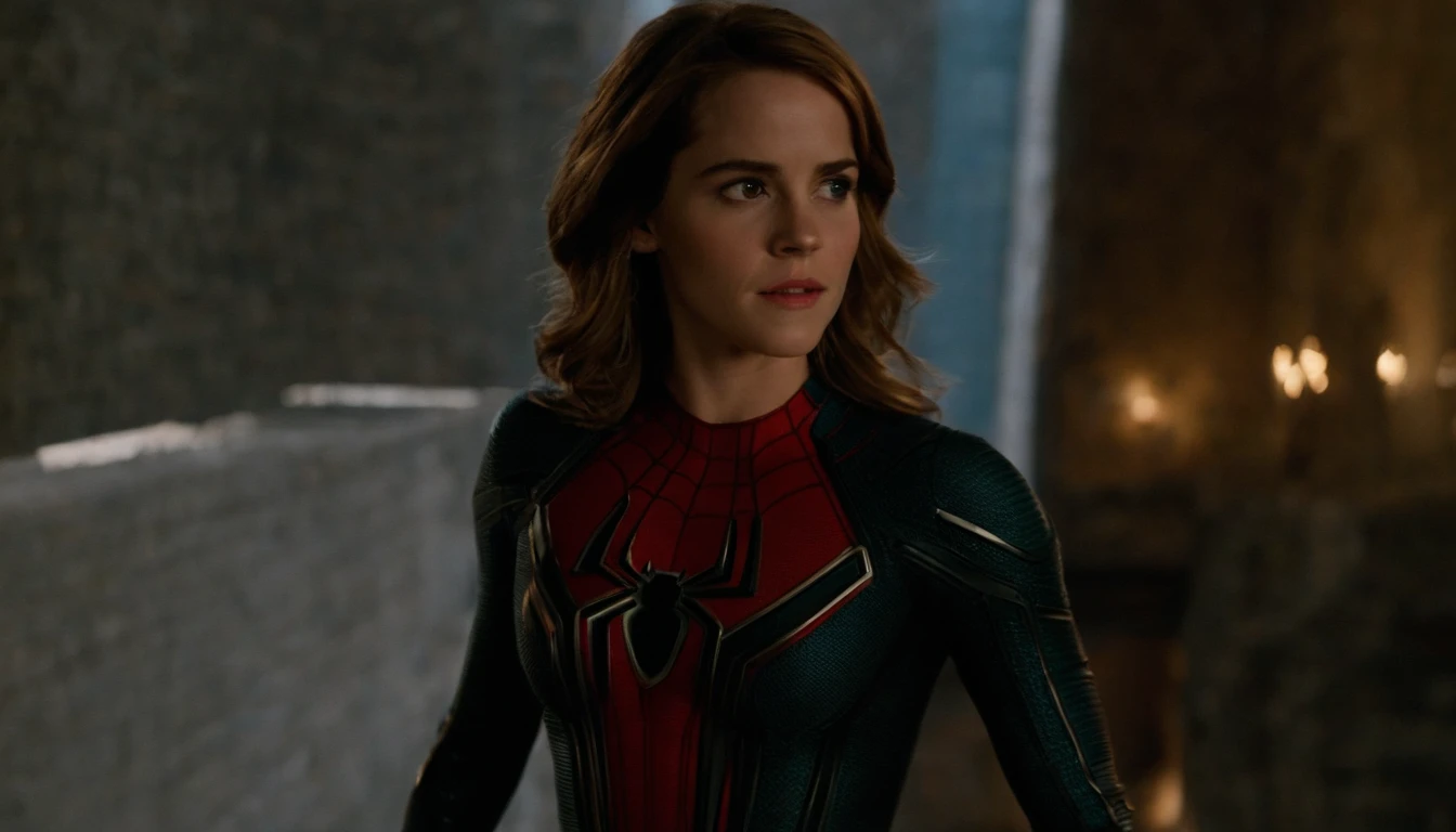 a woman on a spider - man suit standing on a ledge, ( ( Mulher-Aranha ) ), Mulher Aranha, Emma Watson como Homem-Aranha, Mulher-Aranha!!!!!, Mulher-Aranha!!, Mila Jovovich como Mulher-Aranha, Lara Croft como Mulher-Aranha, sem texto, Personagem da Marvel, Maria Jane, foto de retrato, Fanart, Emma Watson como Homem Gigante --auto