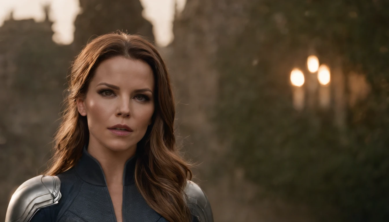 Kate Beckinsale usa um traje detalhado de metal do Homem-Aranha, Photos of fashionable women with angry expressions, seios grandes, Superhero pose, Standing in a ruined city at sunset, Ultra - Detalhado, smoke billowing, Spark of Light, sunlight, (8k), Realistic, symmetric, Premiado, cinematographic lightning, embebido, Film, 75 millimeters, Scratches, tiro de corpo inteiro, Close-up, Roupas rasgadas e sujas, Rosto detalhado,