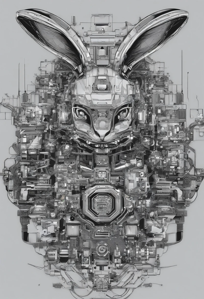 Mecha rabbit,Long ears,Rabbit's mouth,Beautifully carved,,（Rabbit anthropomorphism）,Rich in color,Exquisitely.There are flowers around,Tight fit,On the back is the moon，starrysky,sportrait