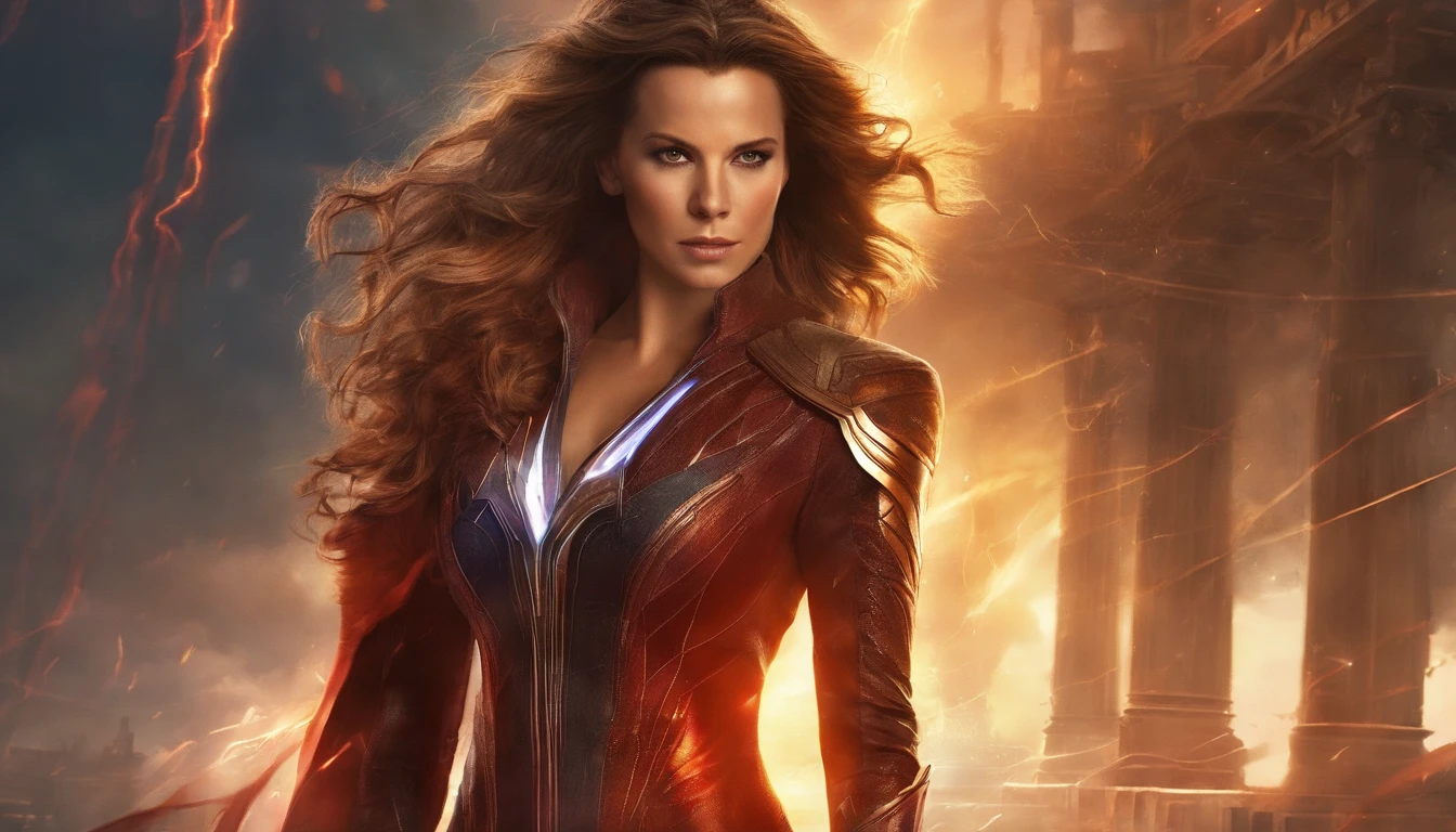 Kate Beckinsale usa um traje detalhado de metal do Homem-Aranha, Photos of fashionable women with angry expressions, seios grandes, Superhero pose, Standing in a ruined city at sunset, Ultra - Detalhado, smoke billowing, Spark of Light, sunlight, (8k), Realistic, symmetric, Premiado, cinematographic lightning, embebido, Film, 75 millimeters, Scratches, tiro de corpo inteiro, Close-up, Roupas rasgadas e sujas, Rosto detalhado,