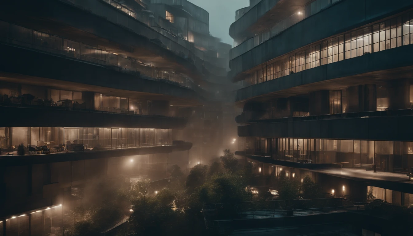 A dystopian futuristic city inhabited only by men with a lot of brutalist architecture, 8k, Foto RAW
