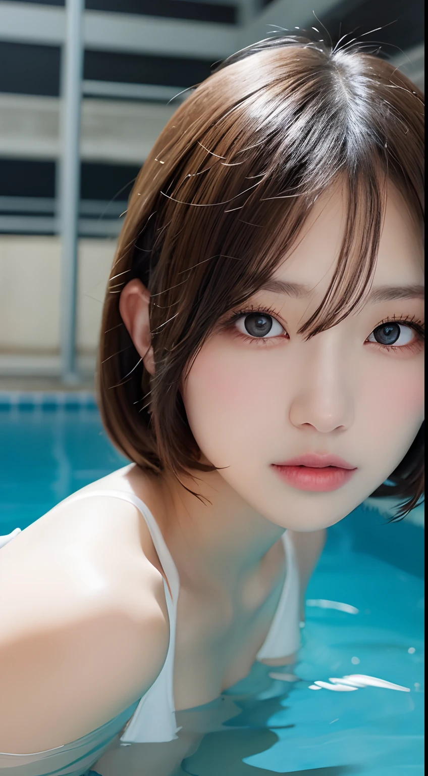 masutepiece, Best Quality, Illustration, Ultra-detailed, finely detail, hight resolution, 8K Wallpaper, Perfect dynamic composition, Beautiful detailed eyes , Pool, Sexy face