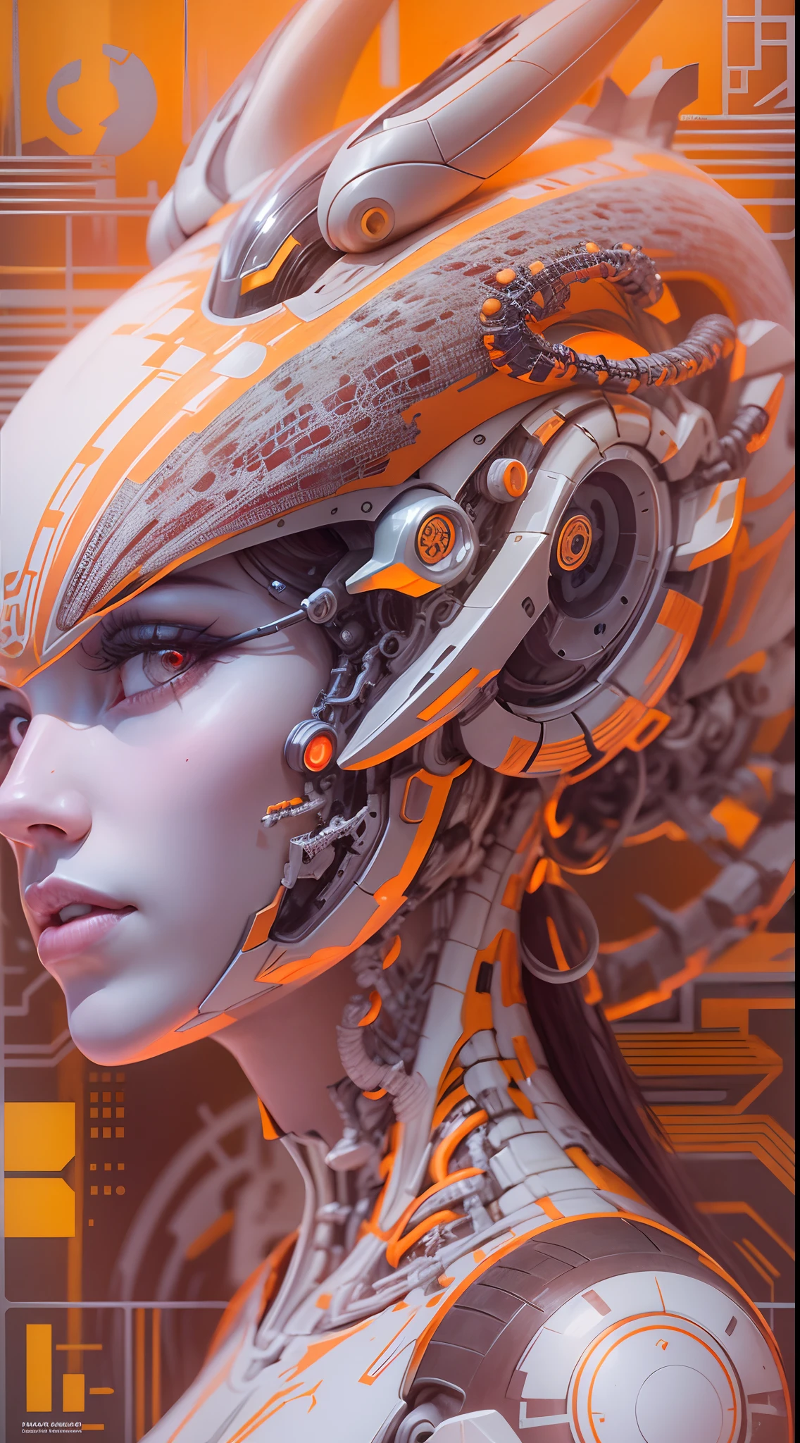 soft porcelain skin, beautiful alien dragon, biomechanical cyborg, render, analog 150 mm lens, professional cgi complex, risograph, beautiful natural soft rim light, neon, duotone orange and black lithography, vy Luis Royo, Friedensreich Hundertwasser, Ishirō Daft Punk, Chiara Bautista, Robert Bissell, Mysterious.