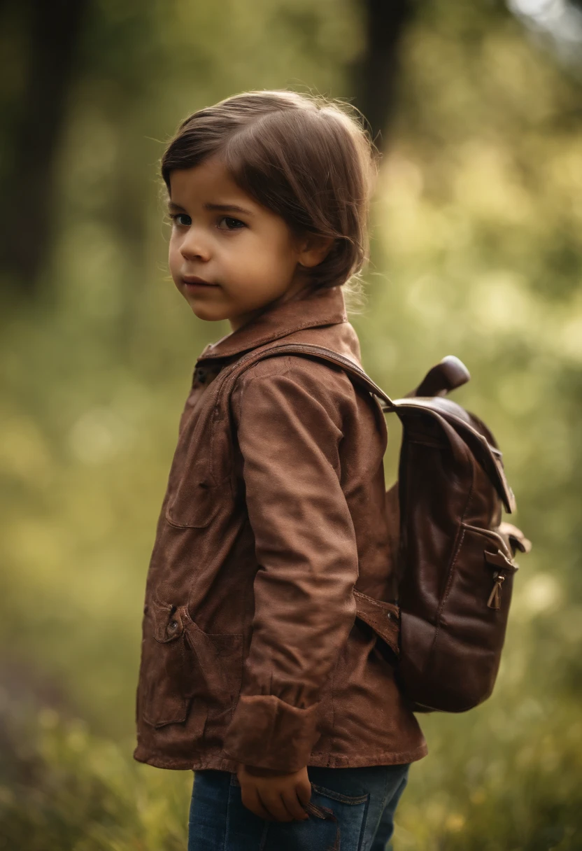 award winning full body portrait photo of a cute Canadian little with backpack, smiling, hands spread, standing, bokeh (brown color in detail:1.1), telephoto, elegant atmosphere, realistic, intricate details, healthy skin, true skin tone
