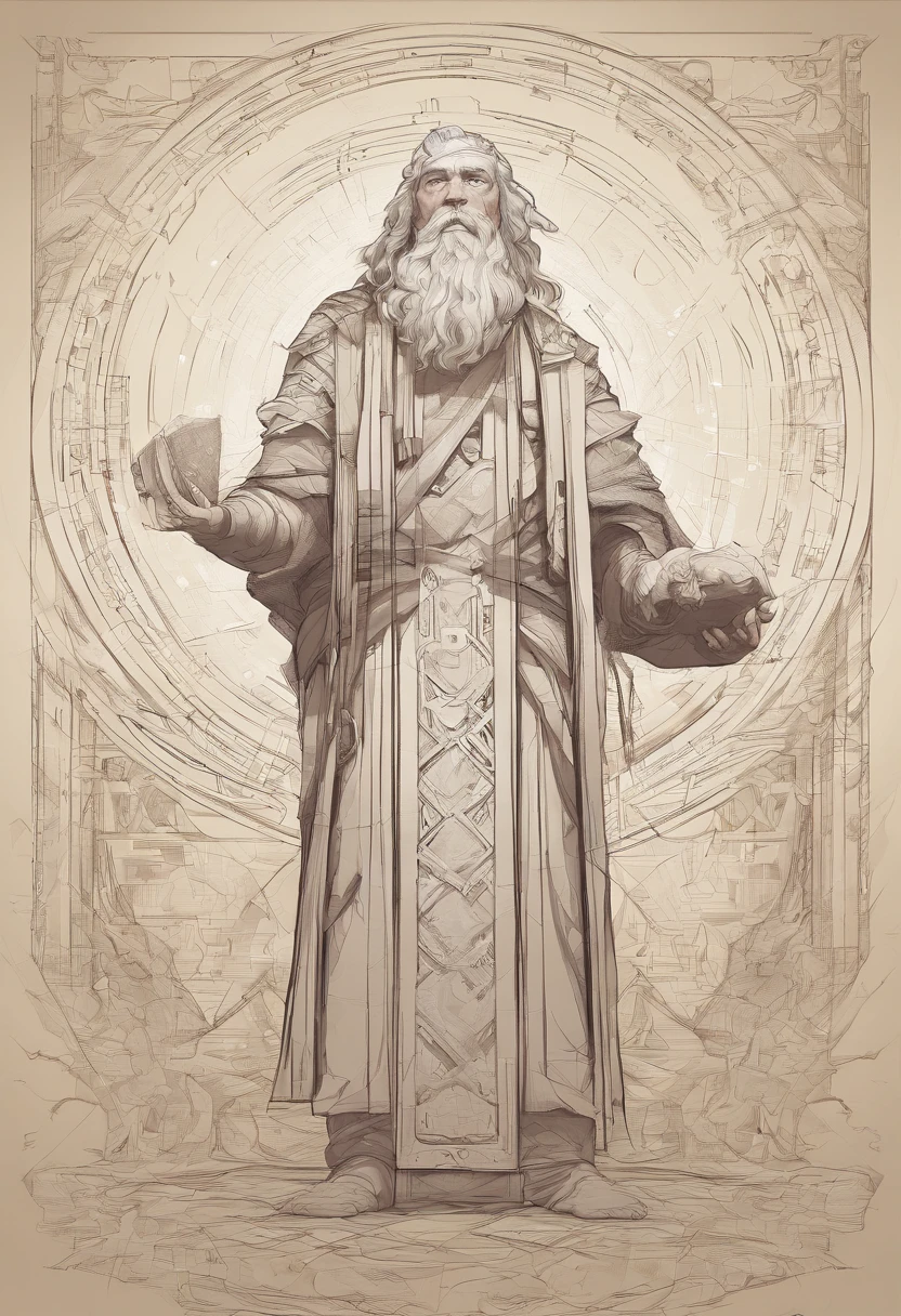 (moses, personagem biblico ),(melhor pose),(best angle), (better expression), segurando cajado de madeira acolchoamento ,multidimensional geometric wall PORTRAIT, arte, Chibi,Yang08k, lindo, Colouring,