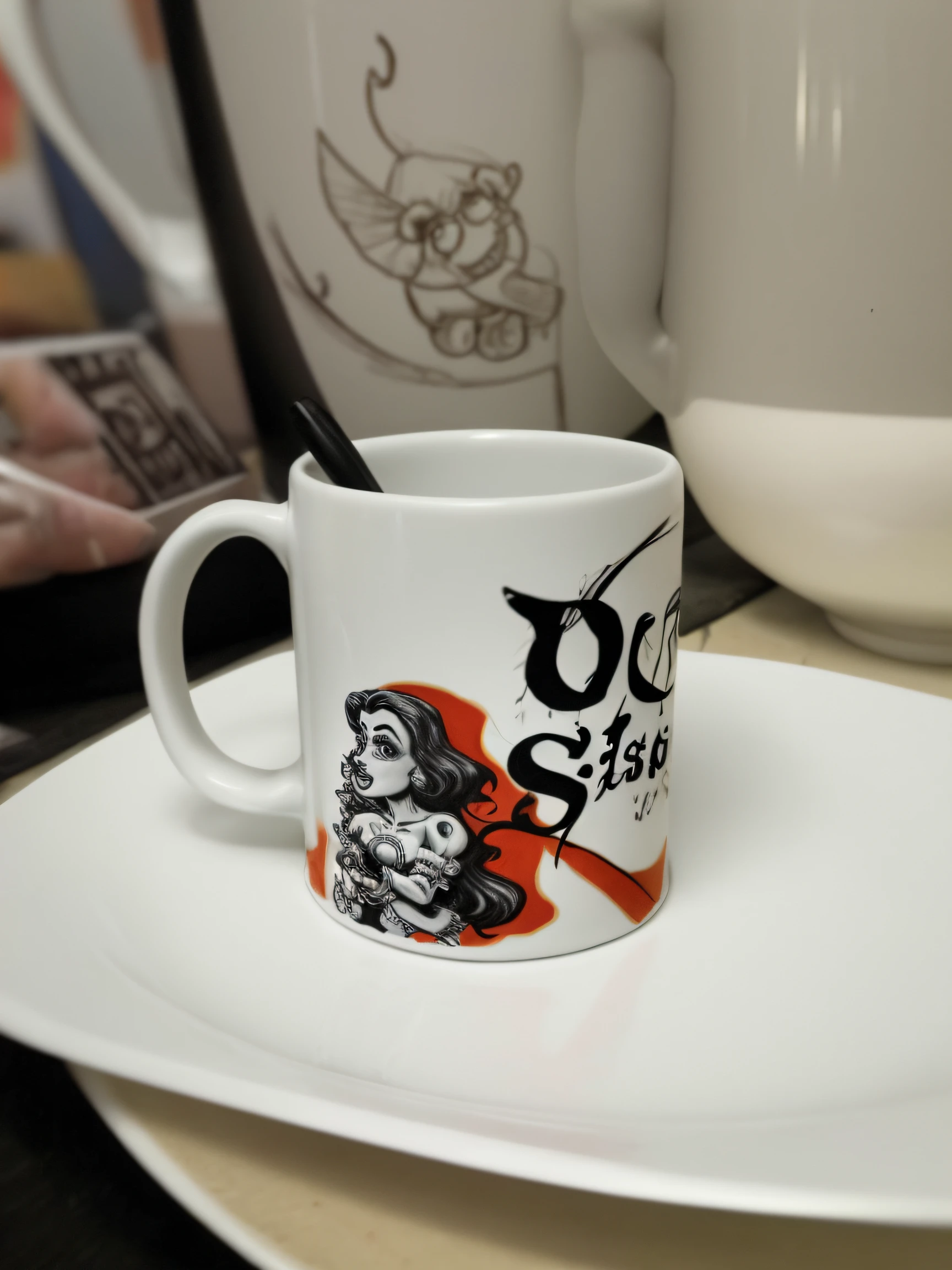 desenho, cartoon, caneca de porcelana