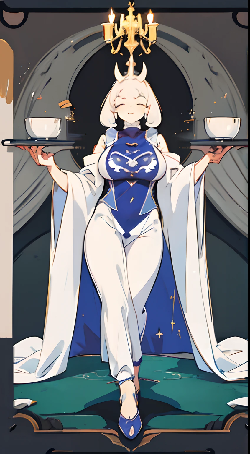 Under the legend，Toriel，sexy for，Royal women，Full body standing painting，Enchanting pose，seduce，Raised sexy，with short brown hair，Seductive smiles，Stick out your tongue，Flushed，the shy，boobgasm，With his eyes closed