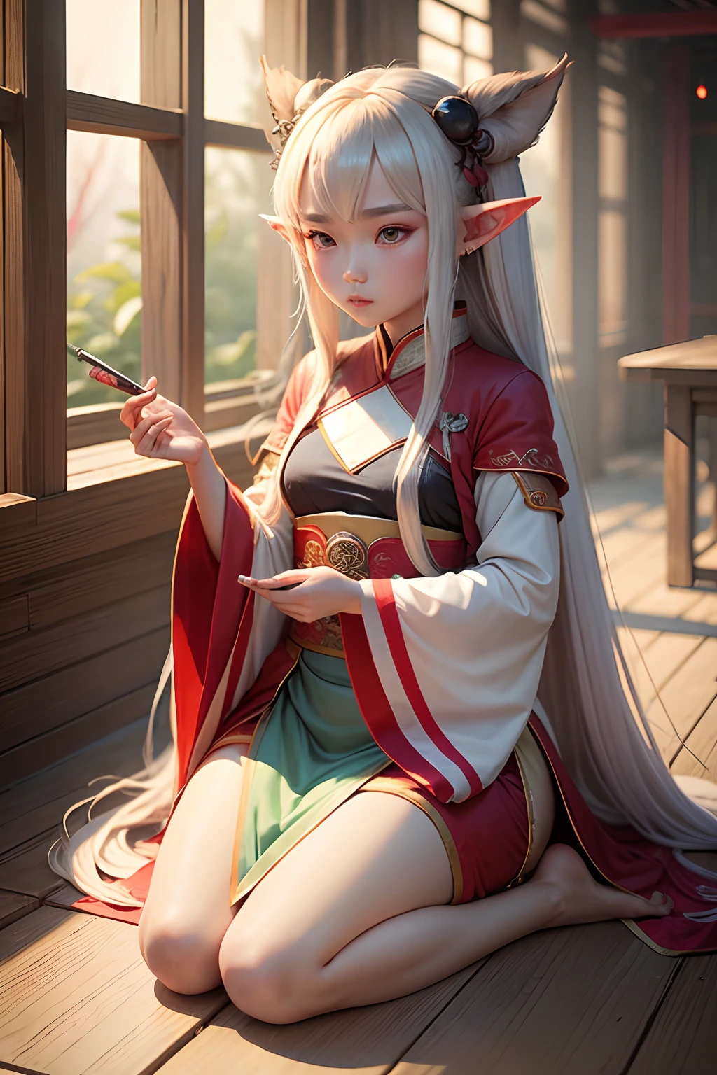 Zhu Bajie's daughter,prette,plumw,There are two elf long ears,Wear Hanfu