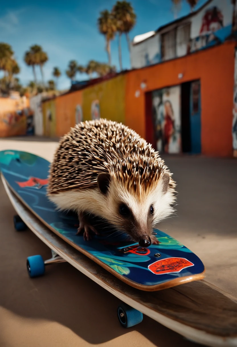 Artistic Image, pintura de pista de skate, colorida, radical, exagerada, of a hedgehog, surf style, graffite