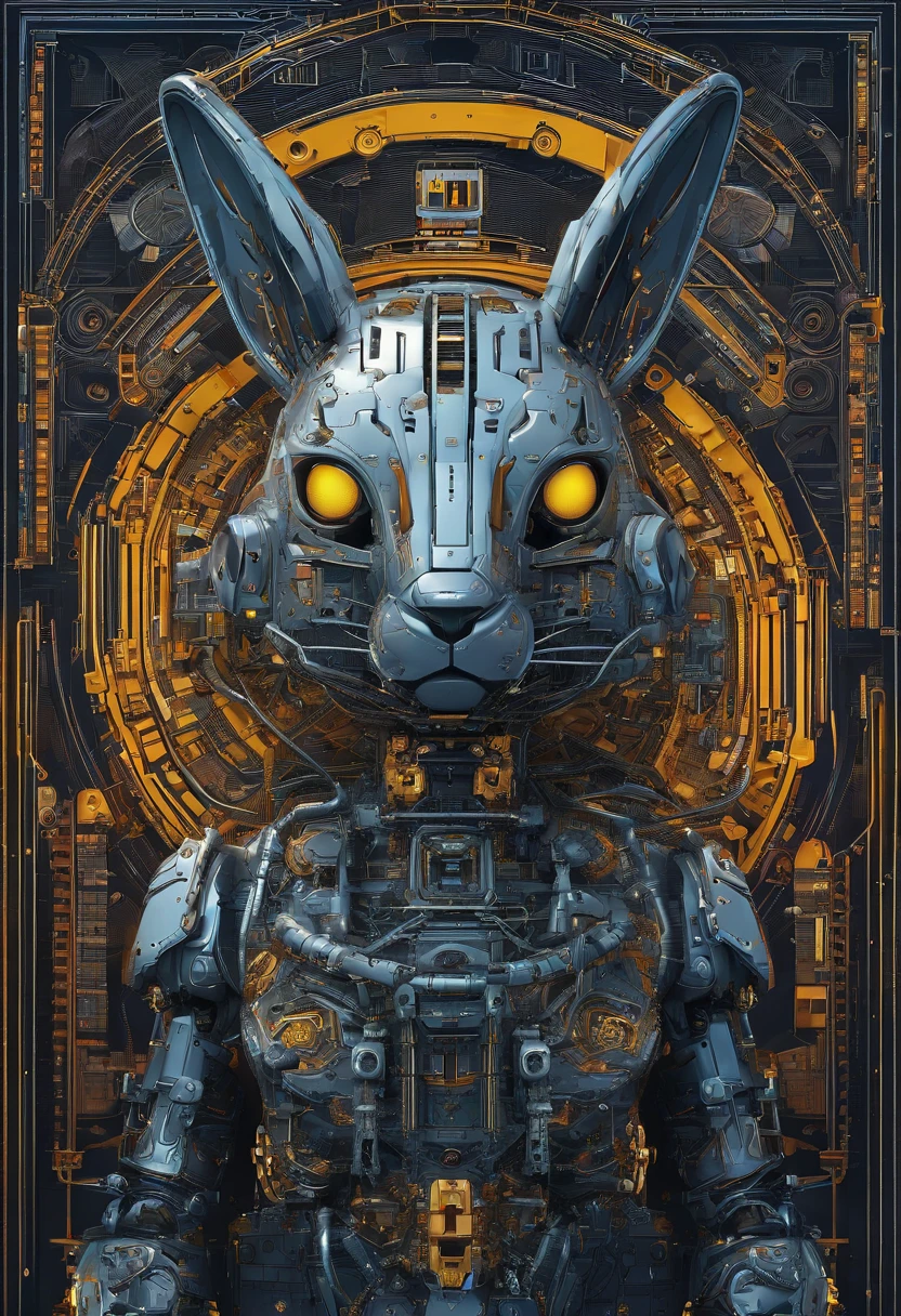 Mecha rabbit,Long ears,Rabbit's mouth,Beautifully carved,,（Rabbit anthropomorphism）,Rich in color,Exquisitely.There are flowers around,Tight fit,On the back is the moon，starrysky,sportrait