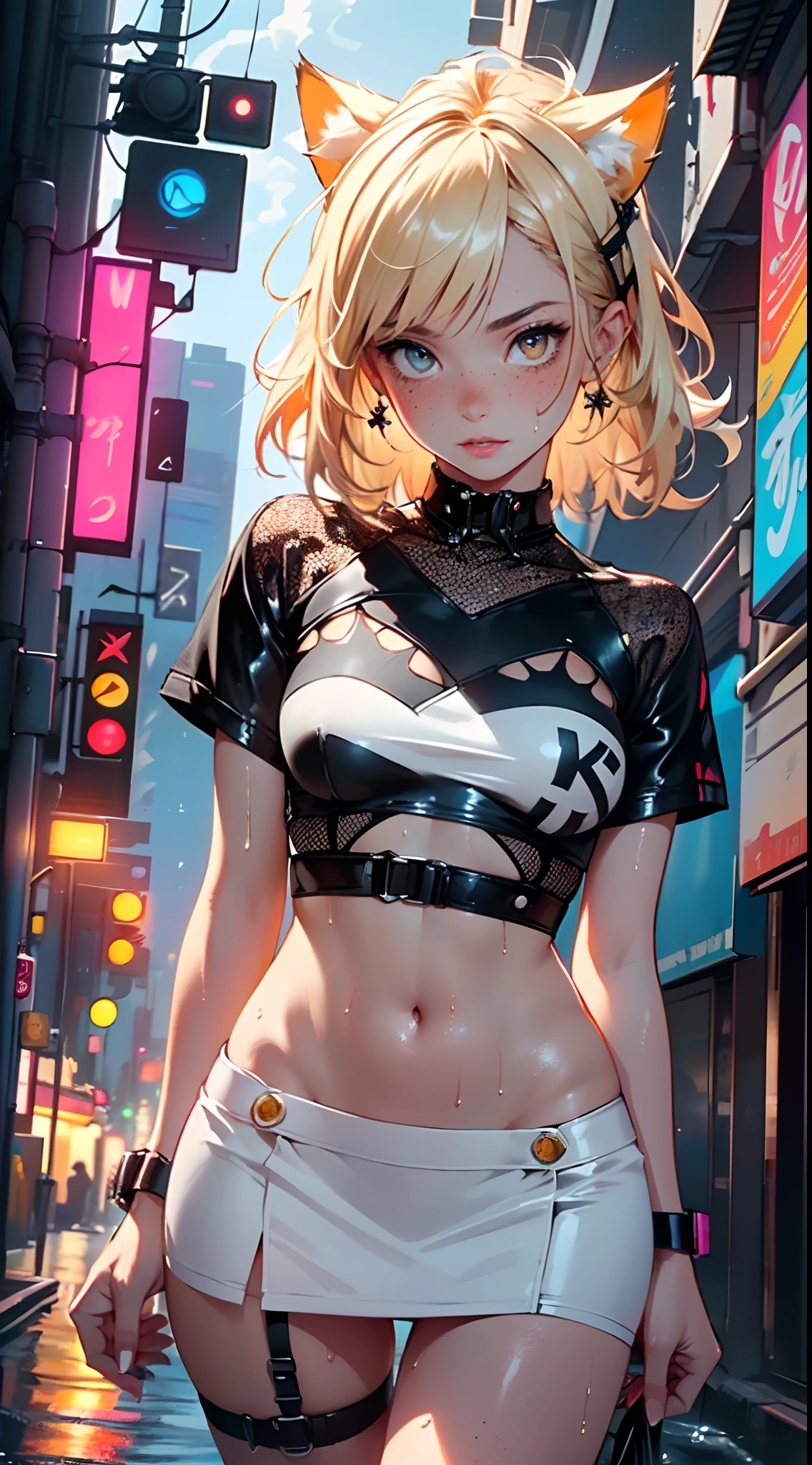 cute little cat loli,(((little loli,small tiny body,petite, chibi))),(((6 ))),((little cat loli with extremely cute and beautiful blonde hair)),(((cat girl,anthro furry cute,cat-girl))),(((cat ears,cat ears on head,big cat ears))),
(((flat chest))),(((blonde hair:1.35,messy blonde hair,colored inner hair,ear breathing,))),((heterochromia:1.5, (orange_eye and yellow_eye))),intricate eyes,beautiful detailed eyes,symmetrical eyes,big eyes:1.5,(((freckles on the face,freckles,freckled girl))),(((lustrous skin:1.5,bright skin: 1.5,skin tanned,shiny skin,very shiny skin,shiny body,plastic glitter skin,exaggerated shiny skin,illuminated skin,wet legs))),(detailed body,(detailed face)),
cute,slutty,erotic,(((nsfw))),
zettai ryouiki,revealing clothing,show skin,((rave shirt,neon shirt,rave mini-skirt,visible thong straps)),(wearing a rave outfit:1.3,rave clothes,semi-naked,with little clothing),((wet clothes,intricate outfit,intricate clothes)),
(dynamic pose:1.0),embarrassed,(centered,scale to fit dimensions,Rule of thirds),
cyberpunk city by the ocean at night, with bright neon signs and dark stormy clouds and puddles, scenery:1.25,
artistic photography,(photography taken by sldr),highres, sharp focus, (ultra detailed, extremely detailed), (photorealistic artwork:1.37),(extremely detailed CG unity 8k wallpaper),((synthwave background theme)),(((vibrant colors))),(intricate background),(masterpiece),(best quality)