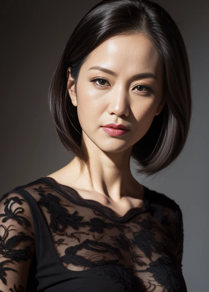 masterpiece,best quality, (one milf), ((portrait:1.5)), ((look down)), makeup, elegant black shirt, ((seduction expression)),