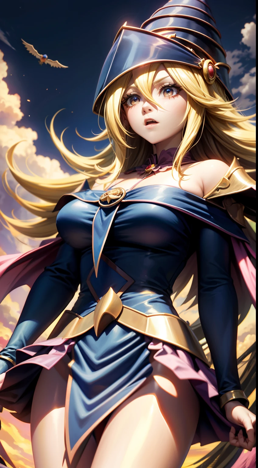 Mejor calidad，tmasterpiece，Super-fino，gemelos，2girls，dark magician girl The Angel，gagaga girl el Diablos，alas，Magical dream，escena impactante，cinematiclight，Renderizado por Octane, vistas desde atra, volando sobre nubes y corazones, almas gemelas, magical scene.