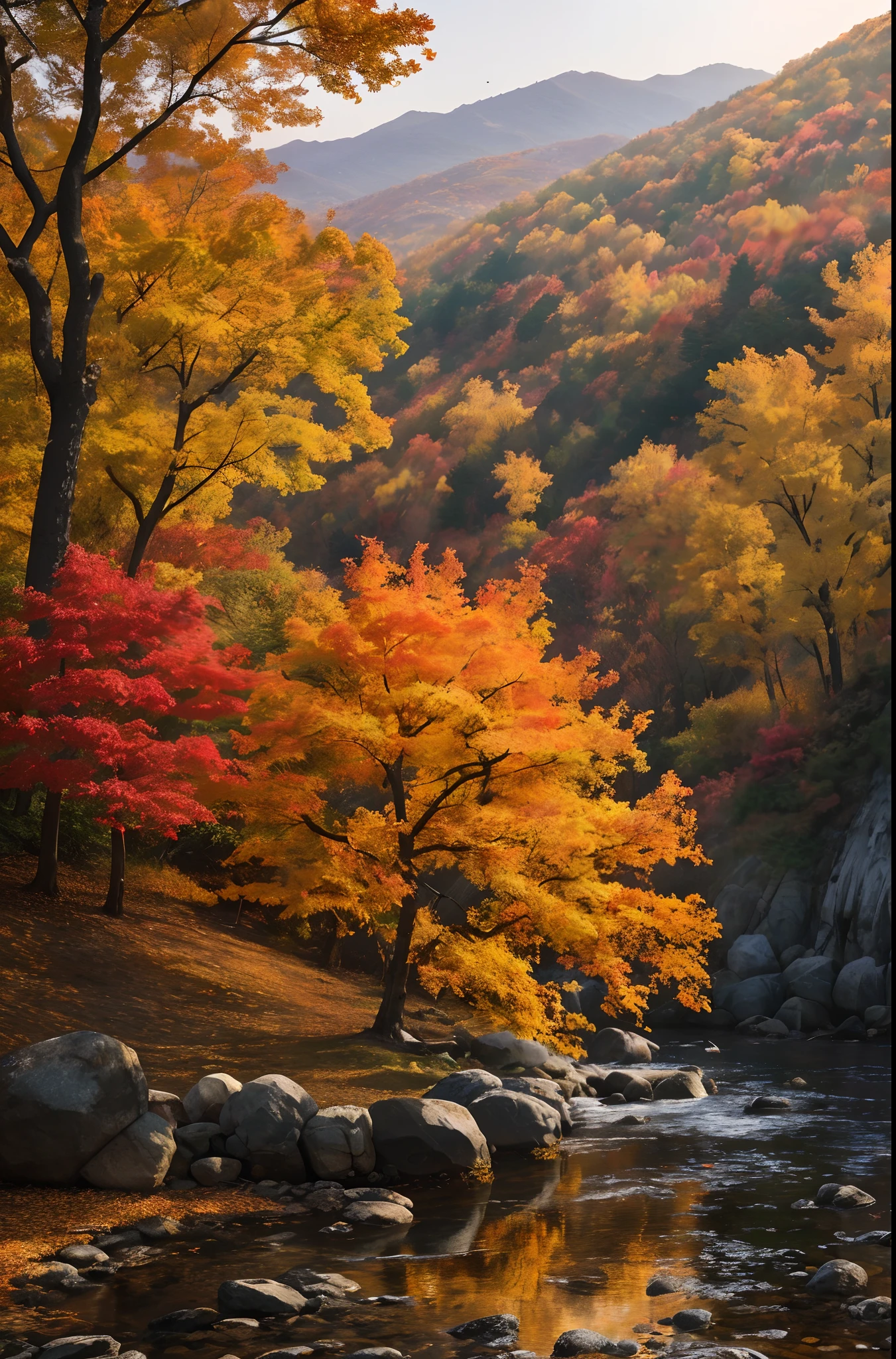 8K Fall,Colored leaves,Eventide,Scenic beauty,(超A high resolution),(Ultra-high sharpness),tmasterpiece,top-quality
