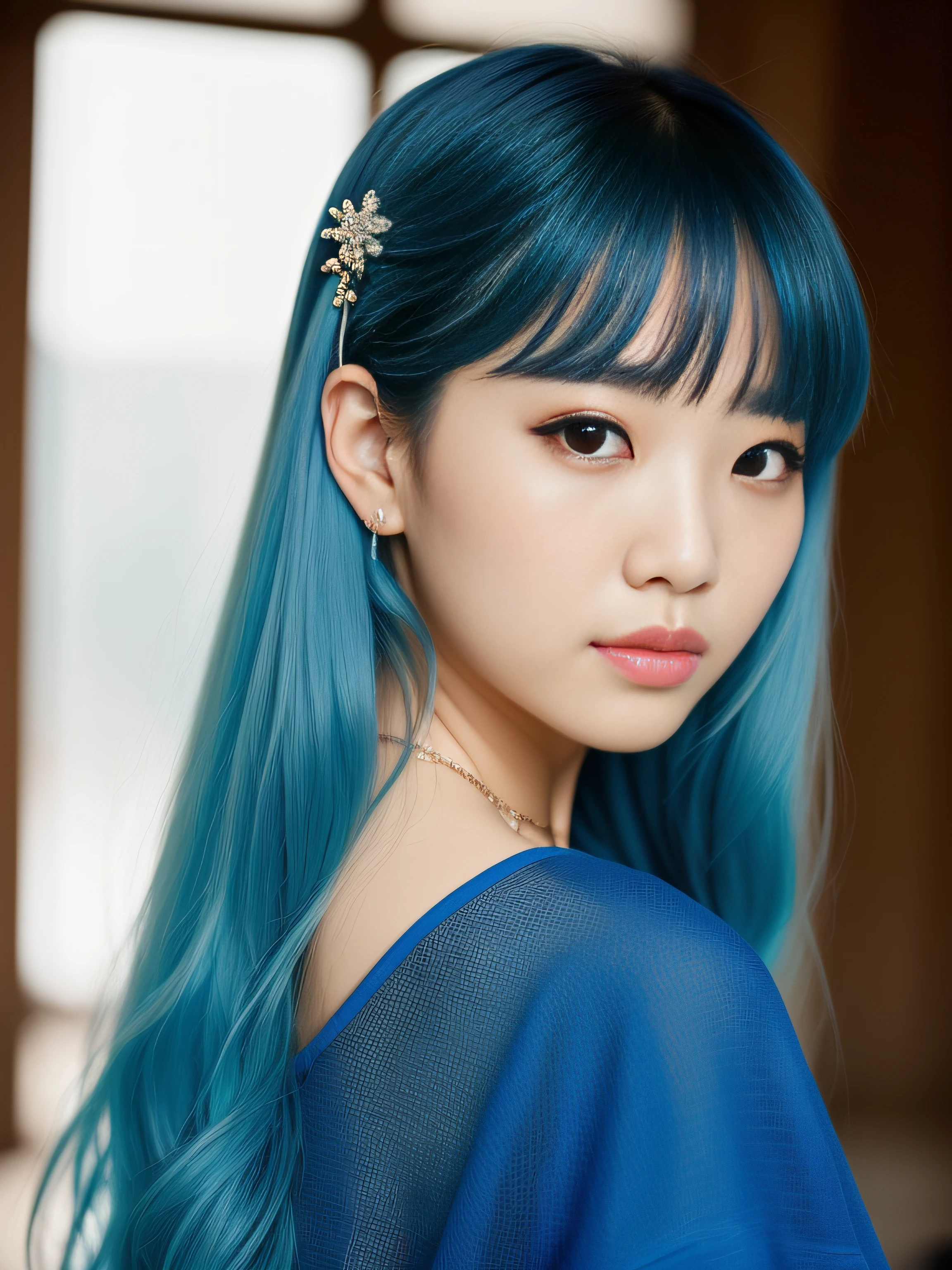 Random posture、mix4、(in 8K、RAW Photos、top-quality、​masterpiece:1.2)、Inner mesh, blue hairs, , Japan band gal style, beautiful blue haired girl, flowing blue hair, rich blue colors, Sing hard、（Background Live House）One girl、profetional lighting、（​masterpiece）、（Elaborate CG）top quality photo, hight resolution, 1080p, (Clear face), (Detailed face description), (Detailed hand description）、（​masterpiece）、（Elaborate CG）、extreme light and shadows、dishevled hair、The work of the master、abundant detail、（Fine facial features）、（top quality photo）、（​masterpiece）、（A detailed eye）、Look in front of you、from behind,（Background bright studio）