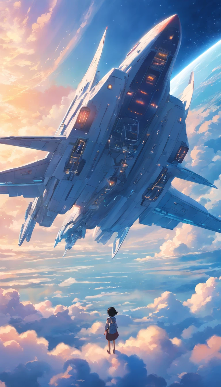 The huge spaceship on the cloud is breathtaking, Highly detailed, 8K, Use, Affectionate, Ultra photo realsisim, scenery