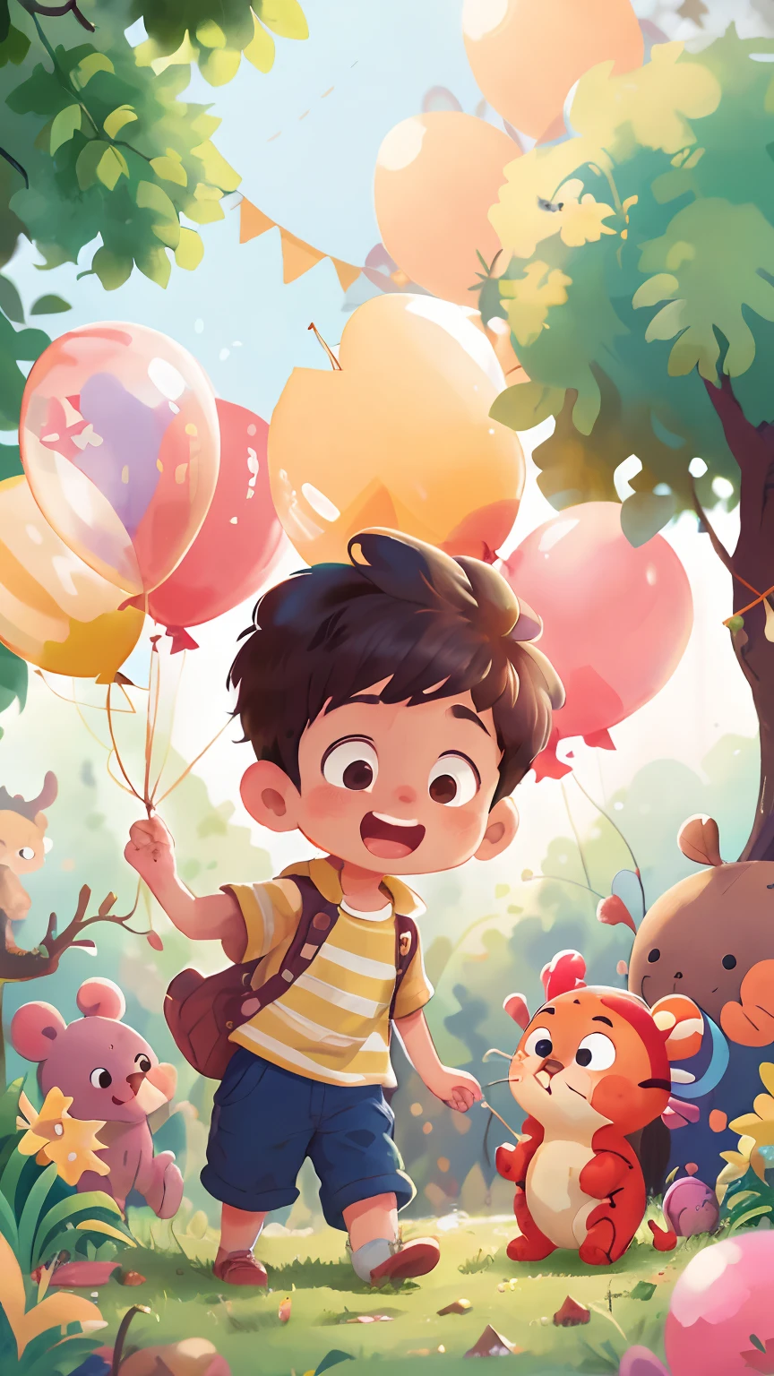 A boy, zoo, many balloons, happy, happy, perfect quality, clear focus (clutter - home: 0.8), (masterpiece: 1.2) (realistic: 1.2) (bokeh) (best quality) (detailed skin: 1.3) (intricate details) (8K) (detail eyes) (sharp focus), (happy)