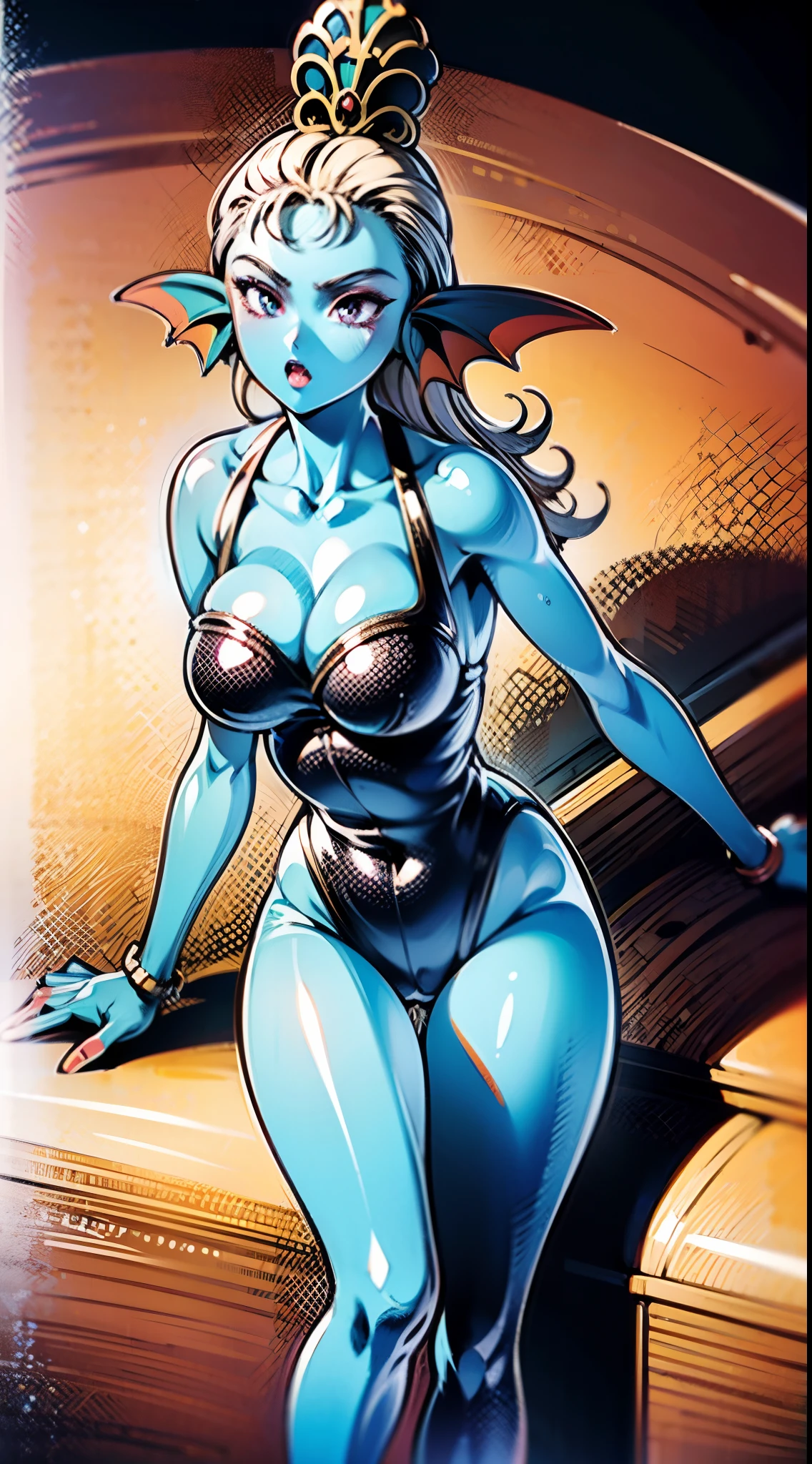 8K,High quality,Animated,married,Beautiful,Bright,Eye Highlights,Purple eyes,A sexy、Dark blue ,Erotic,beautiful line art. Thin leg、Blue skin, Blue and orange gradient fins, , Nothing on, Nothing on, Nothing on, ,