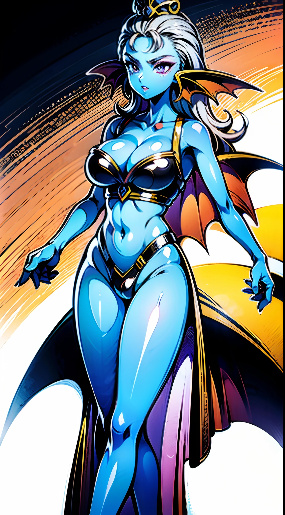 8K,High quality,Animated,married,Beautiful,Bright,Eye Highlights,Purple eyes,A sexy、Dark blue ,Erotic,beautiful line art. Thin leg、Blue skin, Blue and orange gradient fins, , Nothing on, Nothing on, Nothing on, ,