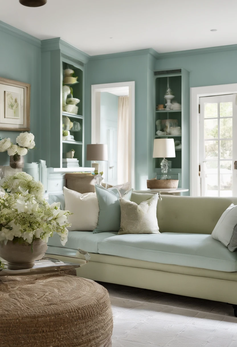 Living room - color scheme: Use bright and lively neutral tones,Such as light blue、Light green or beige,to increase the sense of openness of the space。
- Furniture placement: Choose simple and functional furniture,Such as benches with storage space、Shoe cabinet、Wall storage shelves with hooks, etc,to provide additional storage space。
- Decorating options: Hang some decorative paintings or photo walls on the walls,Place small ornaments or vases to add a personal touch。
