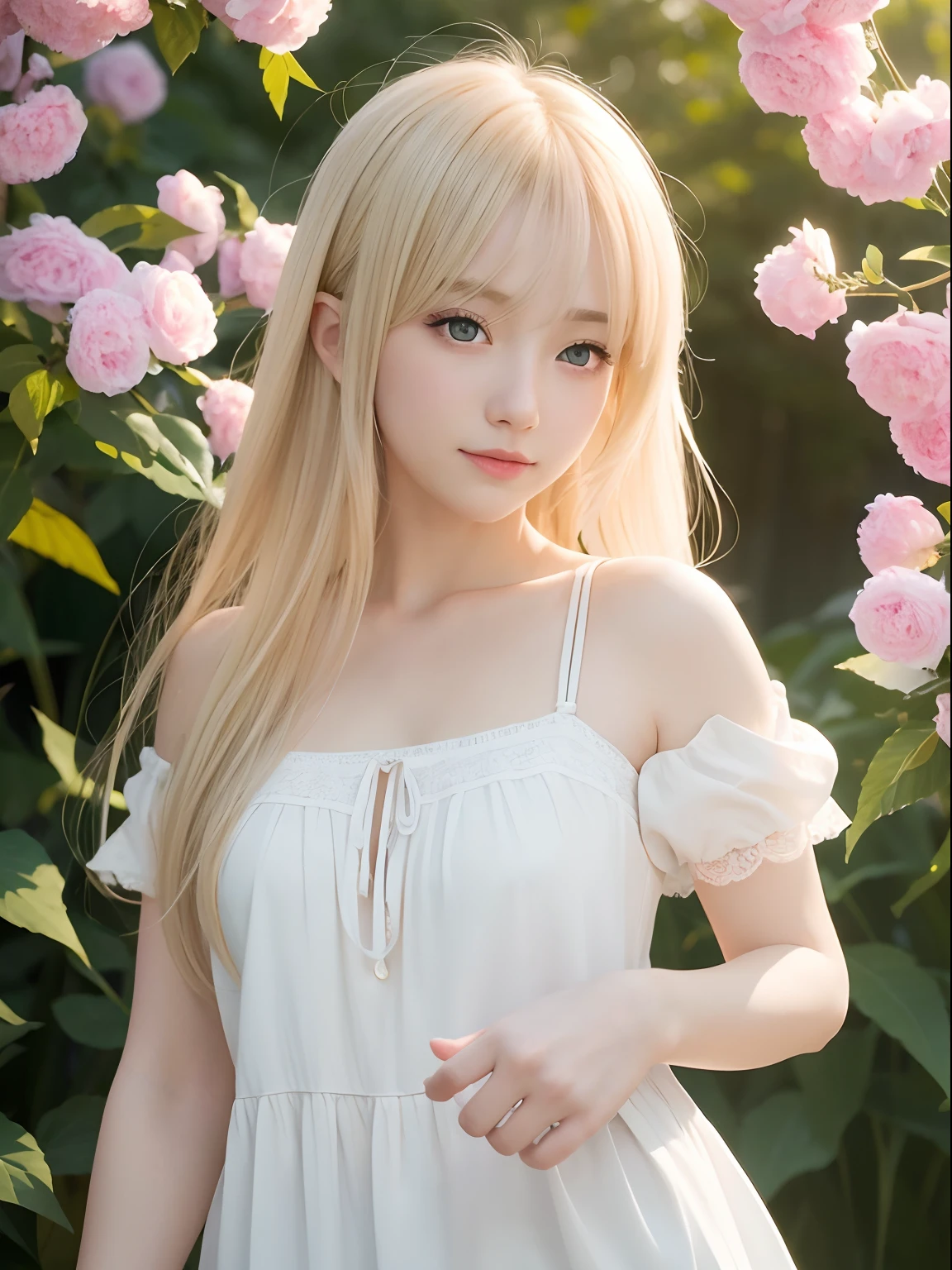 (best quality,4k,8k,highres,masterpiece:1.2),ultra-detailed,(realistic,photorealistic,photo-realistic:1.37),anime,charming cute girl,shining red eyes,yellow hair,soft pastel colors,glossy lips,vibrant background,floral garden,happy expression,playful pose,subtle anime style,anime girl,sparkling highlights,flowing yellow locks,vivid colors,natural lighting