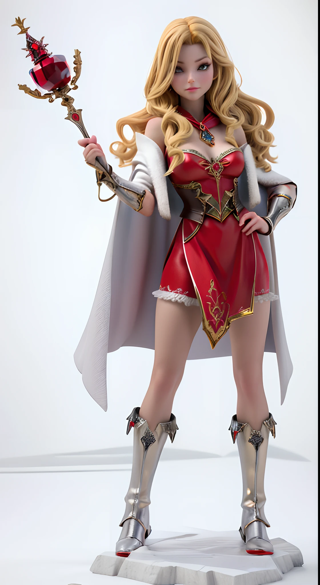 masterpiece,best quality,HDR,high-definition,Intricate Details,vray render,octane render,1girl, cute, long blonde hair, red cape, evil queen, ice queen, succubus, sexy